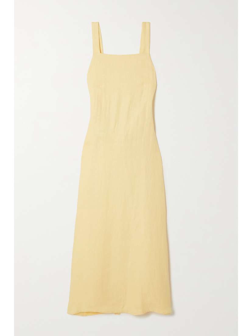 BONDI BORN + Net Sustain Mustique Open-back Organic Linen Midi Dress