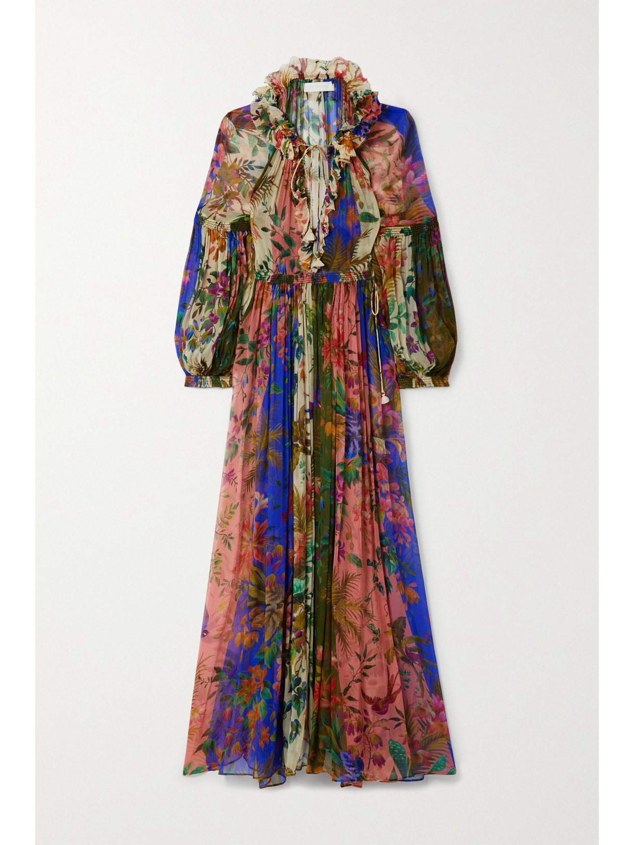 Zimmermann Tropicana Ruffled Pleated Floral-print Silk-crepon Dress In Green