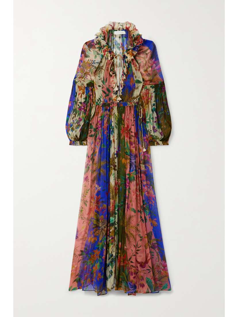 Zimmermann Tropicana Ruffled Pleated Floral-print Silk-crepon Dress