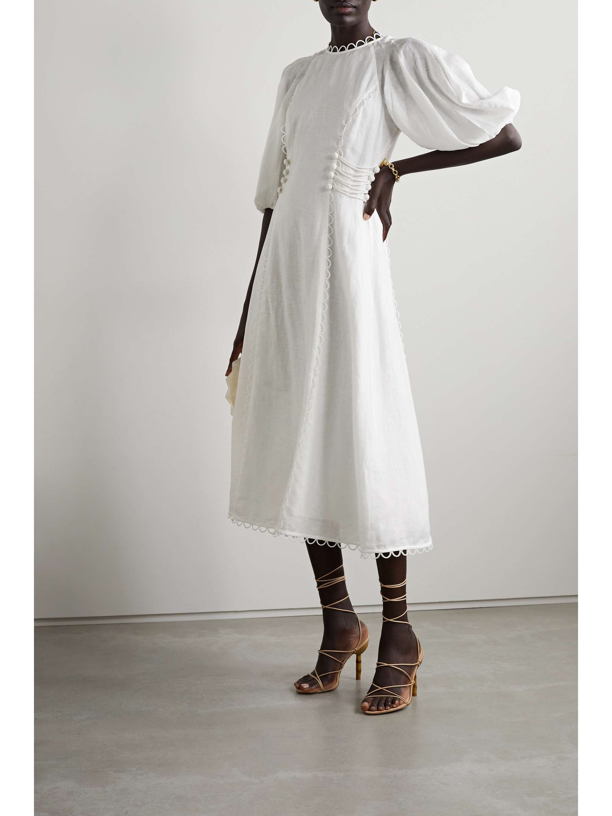 Ivory Rosa button-detailed linen midi 