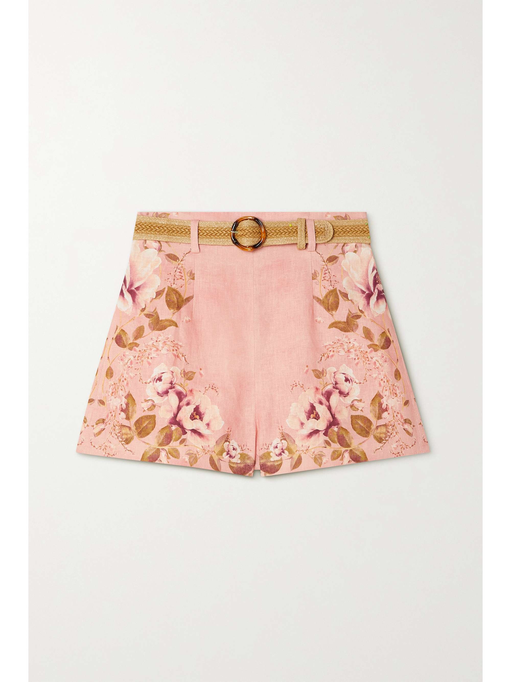 Pink Rosa belted floral-print linen 