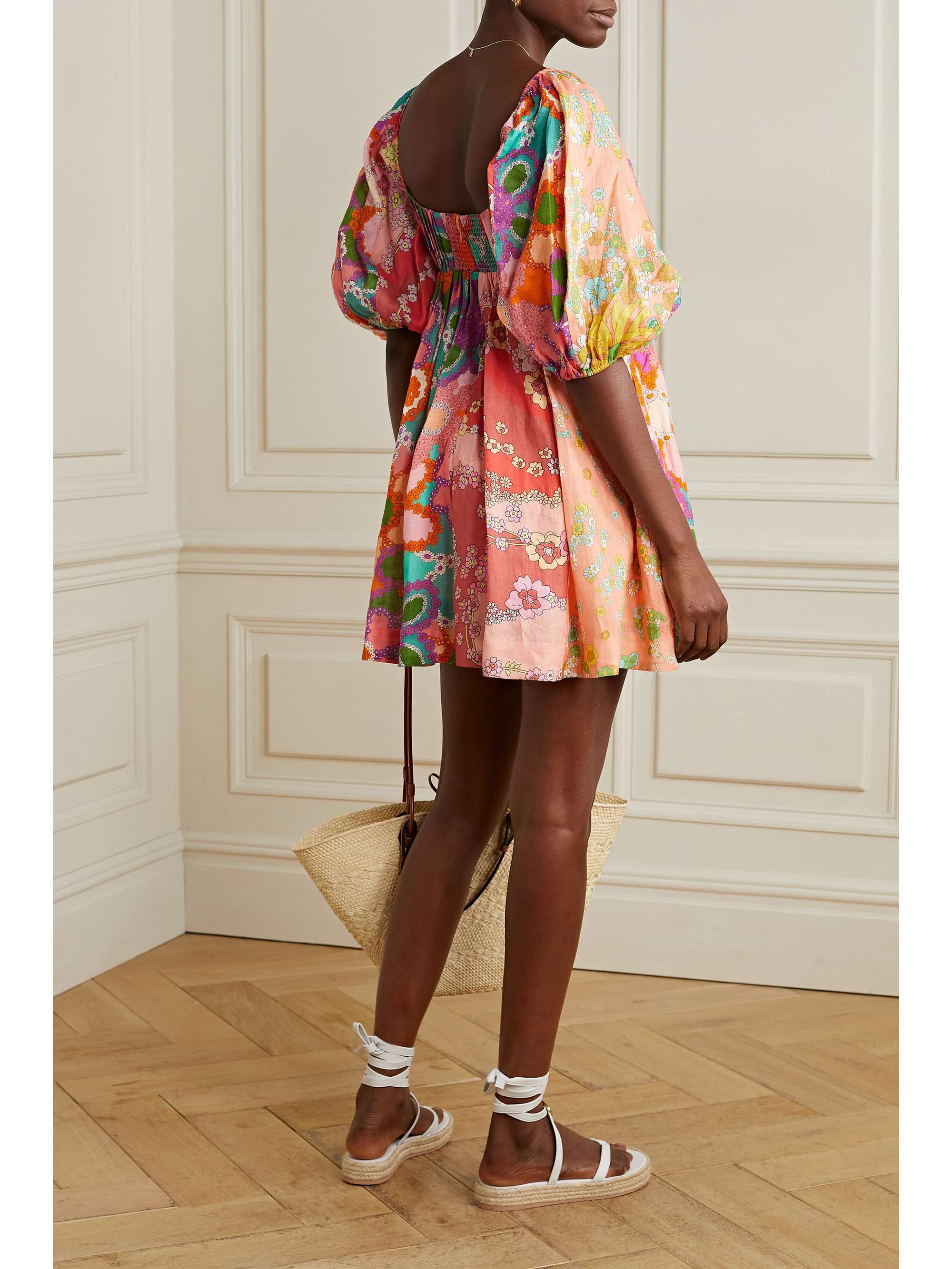 ZIMMERMANN Lola gathered floral-print linen mini dress