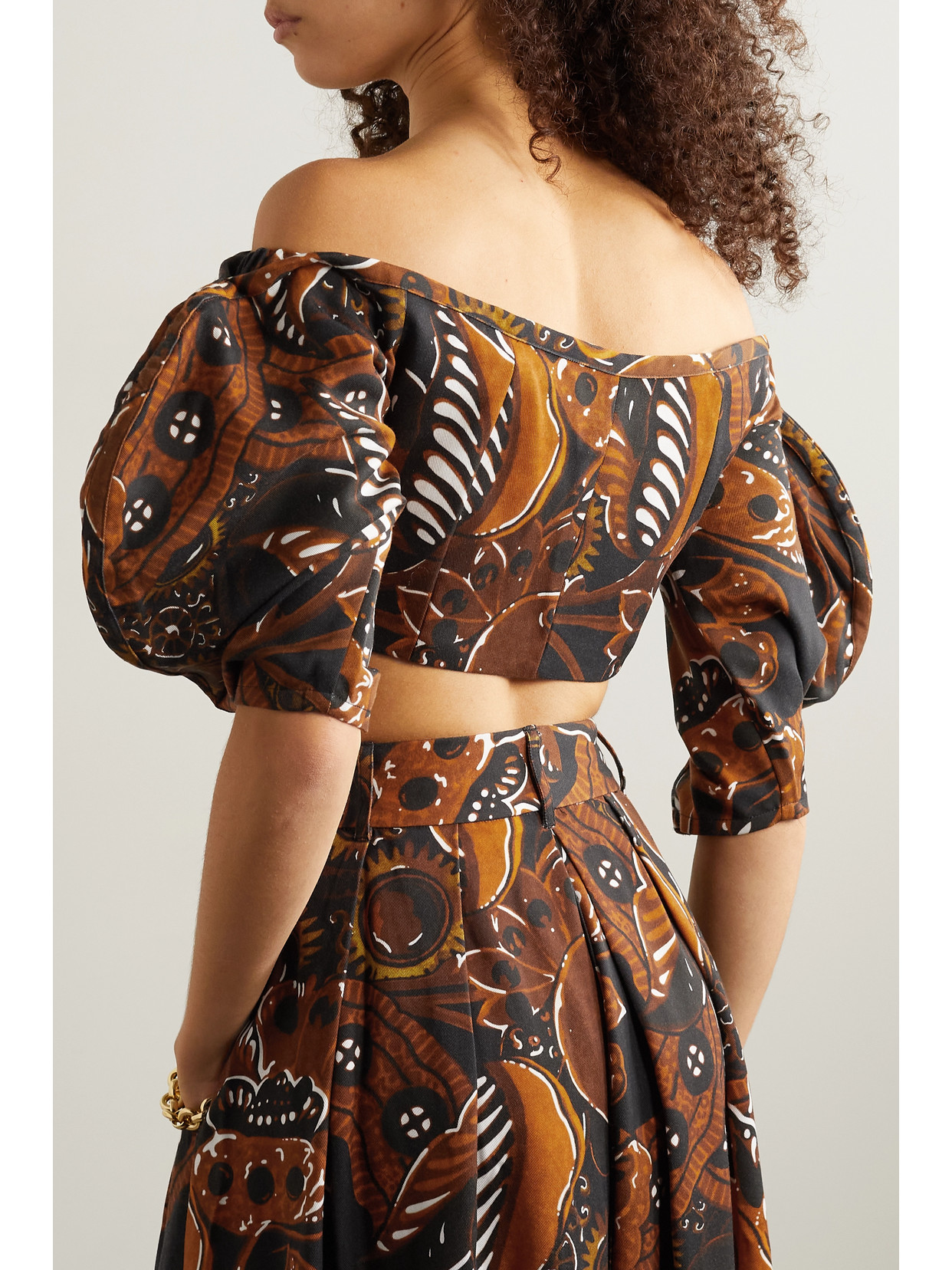 Mara Hoffman + Net Sustain Juana Off-the-shoulder Cropped Printed Tencel Lyocell Top In Brown