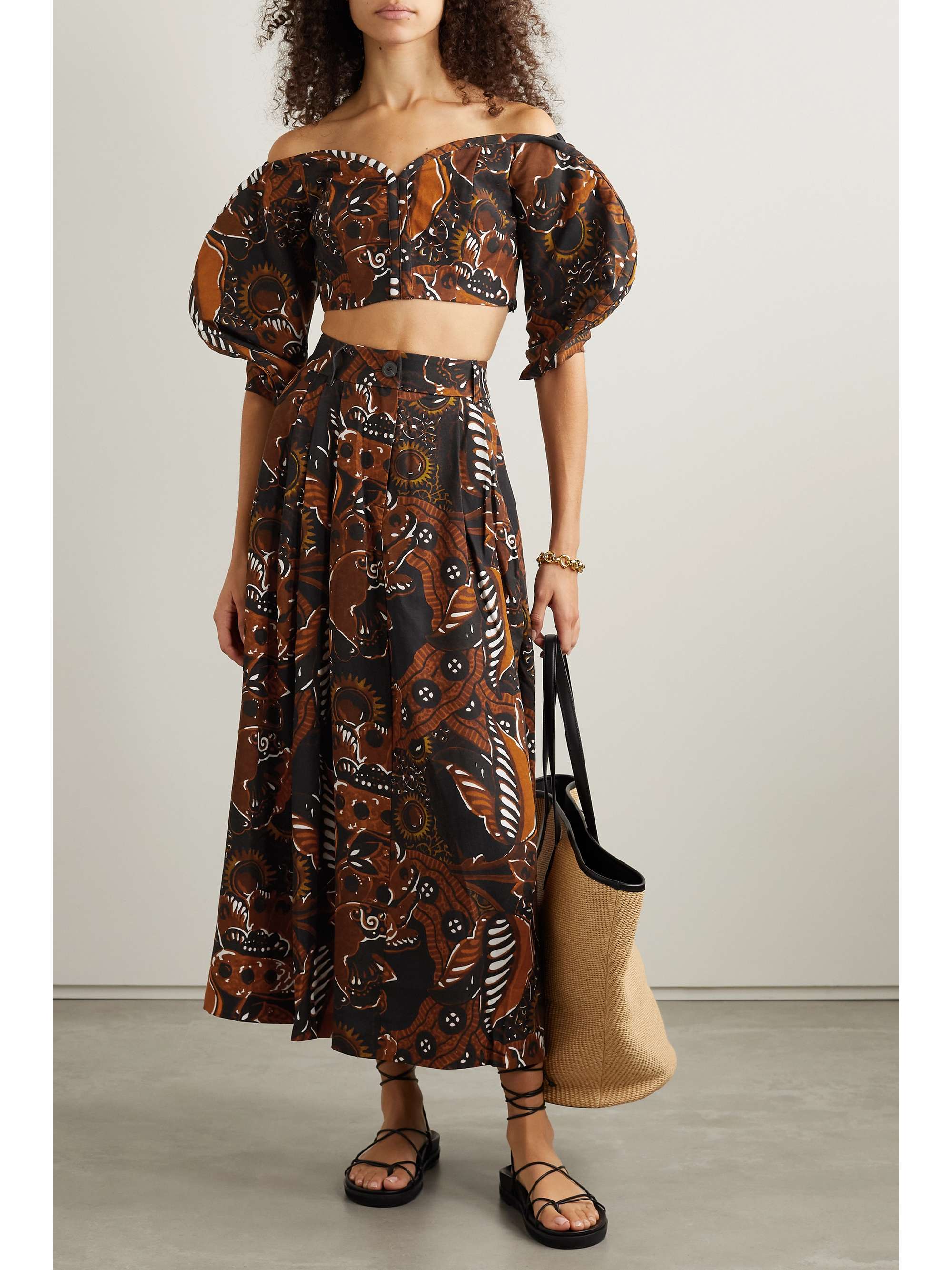 MARA HOFFMAN + NET SUSTAIN Juana off-the-shoulder cropped printed TENCEL Lyocell top