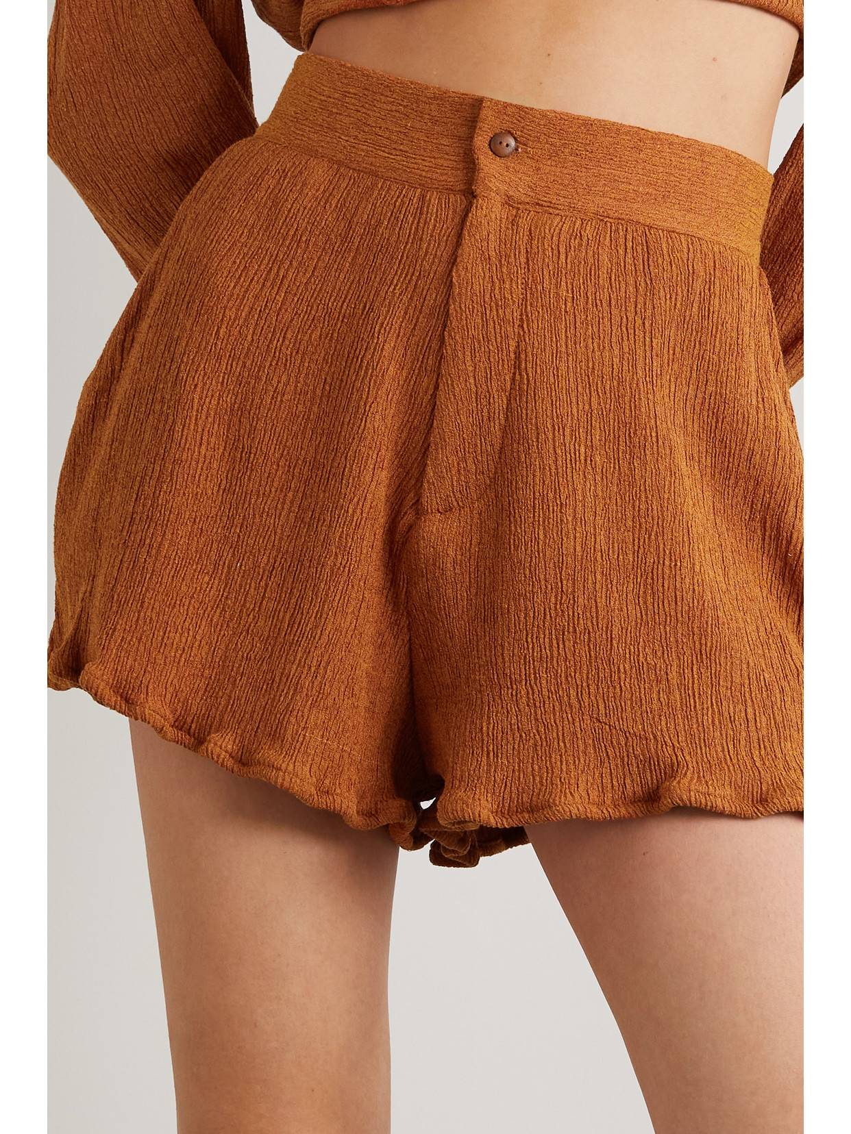 Savannah Morrow The Label Verita Crinkled Silk And Bamboo-blend Shorts In Orange