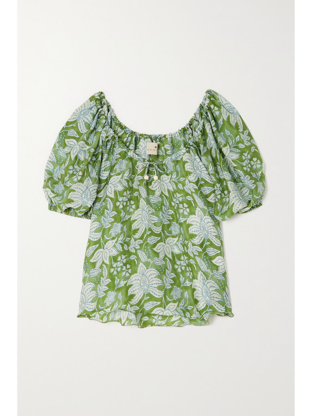 Hannah Artwear + Net Sustain Selene Gathered Floral-print Silk Blouse In Green