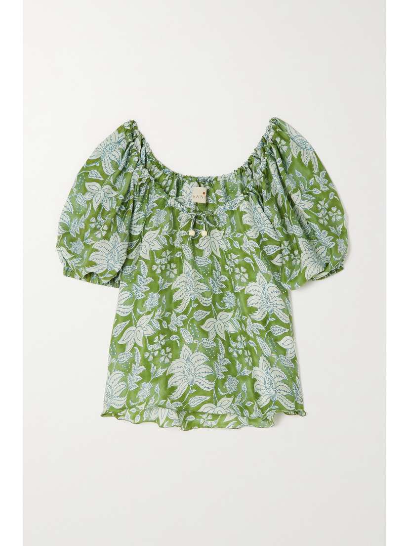 Hannah Artwear + Net Sustain Selene Gathered Floral-print Silk Blouse