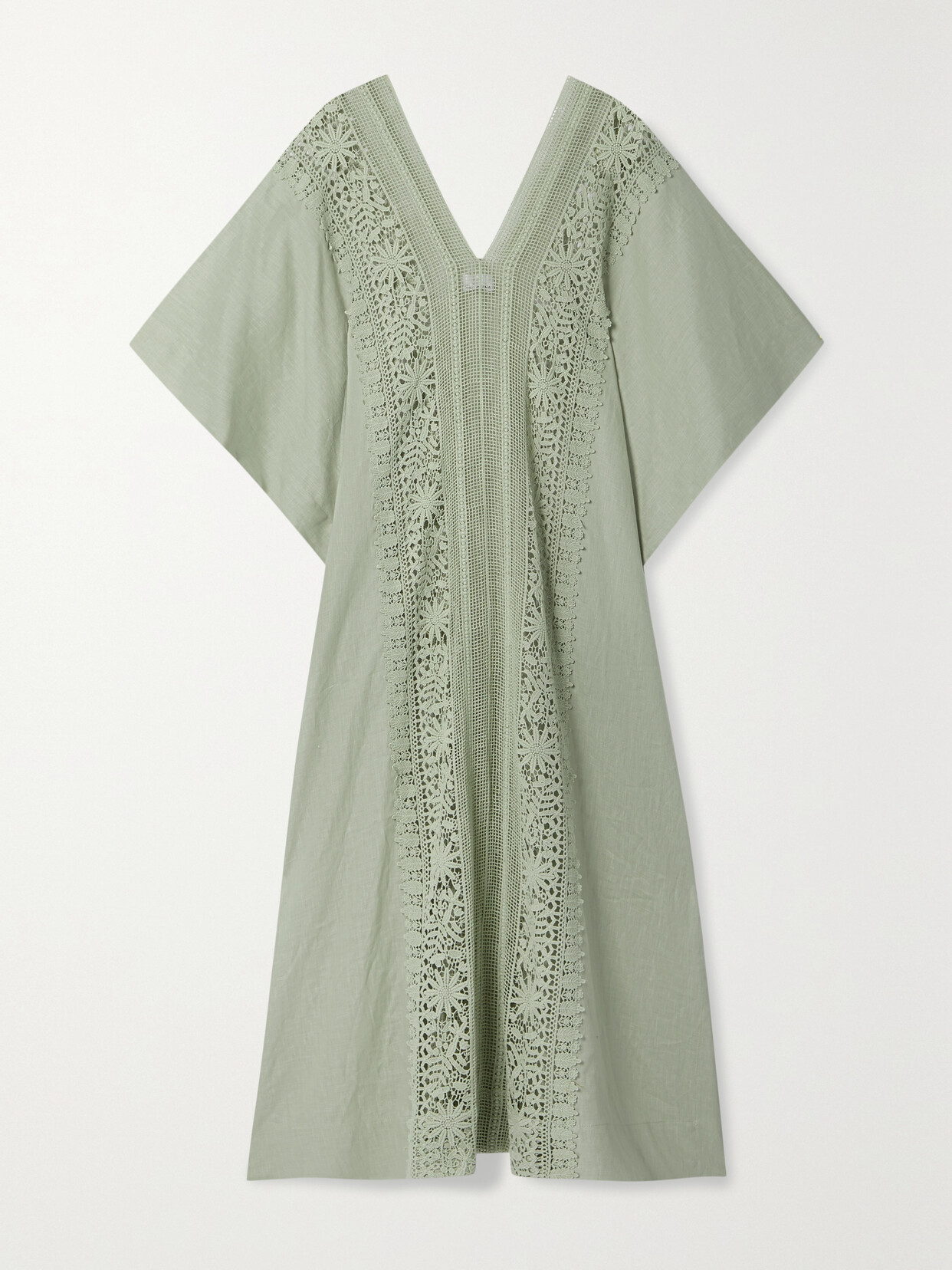 Miguelina + Net Sustain Brea Oversized Crocheted Cotton And Linen Kaftan In Green