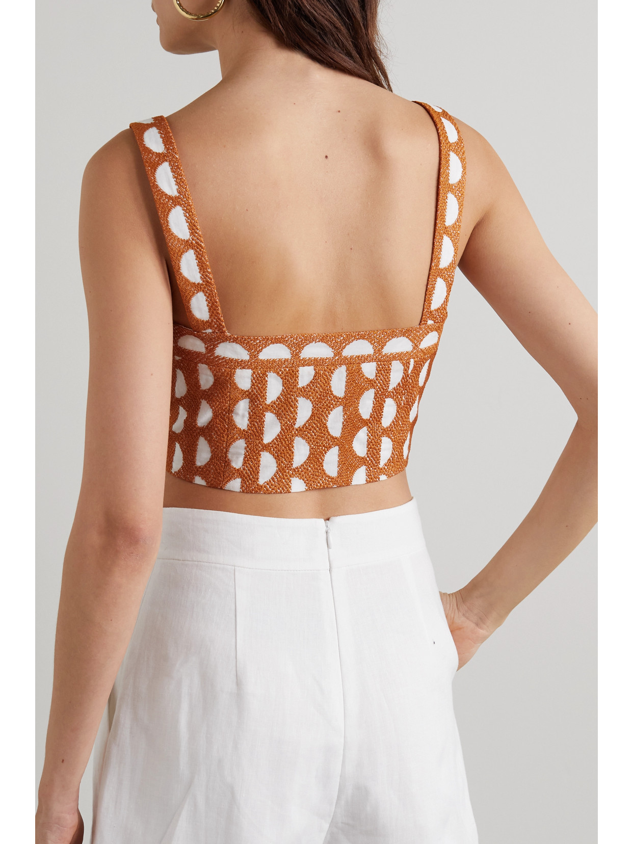 Three Graces London Nineve Cropped Embroidered Cotton Top In Metallic