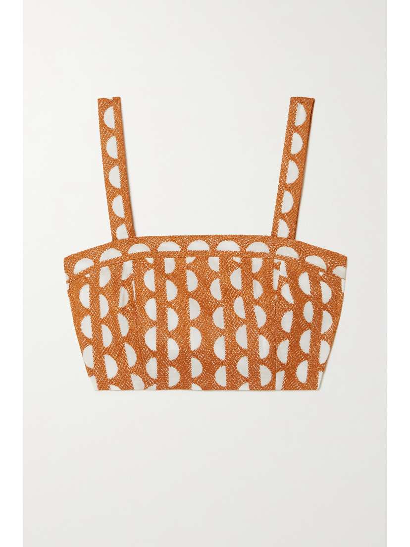 Three Graces London Nineve Cropped Embroidered Cotton Top