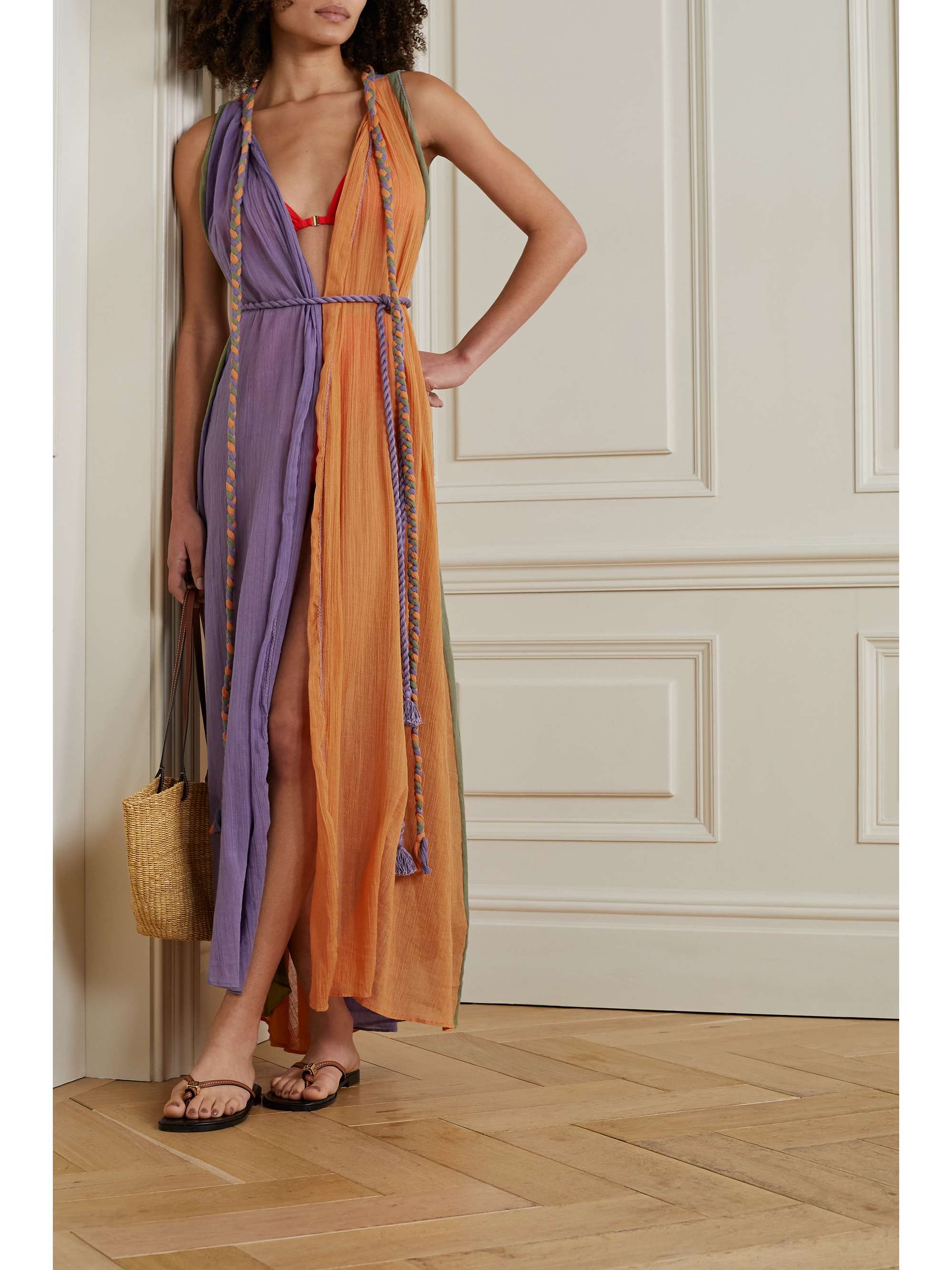 Orange Calypso color-block cotton-gauze 