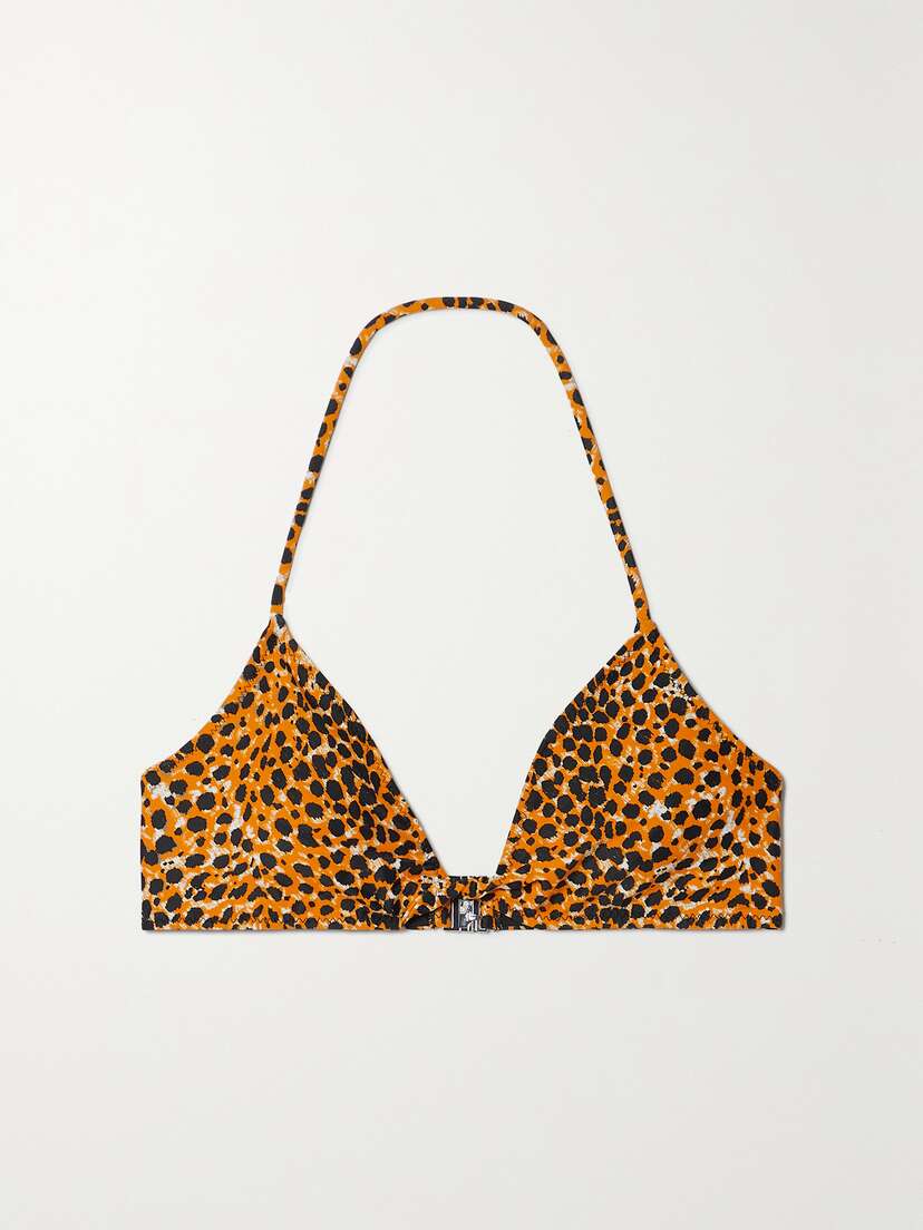Ganni Cheetah-print Recycled Halterneck Bikini Top