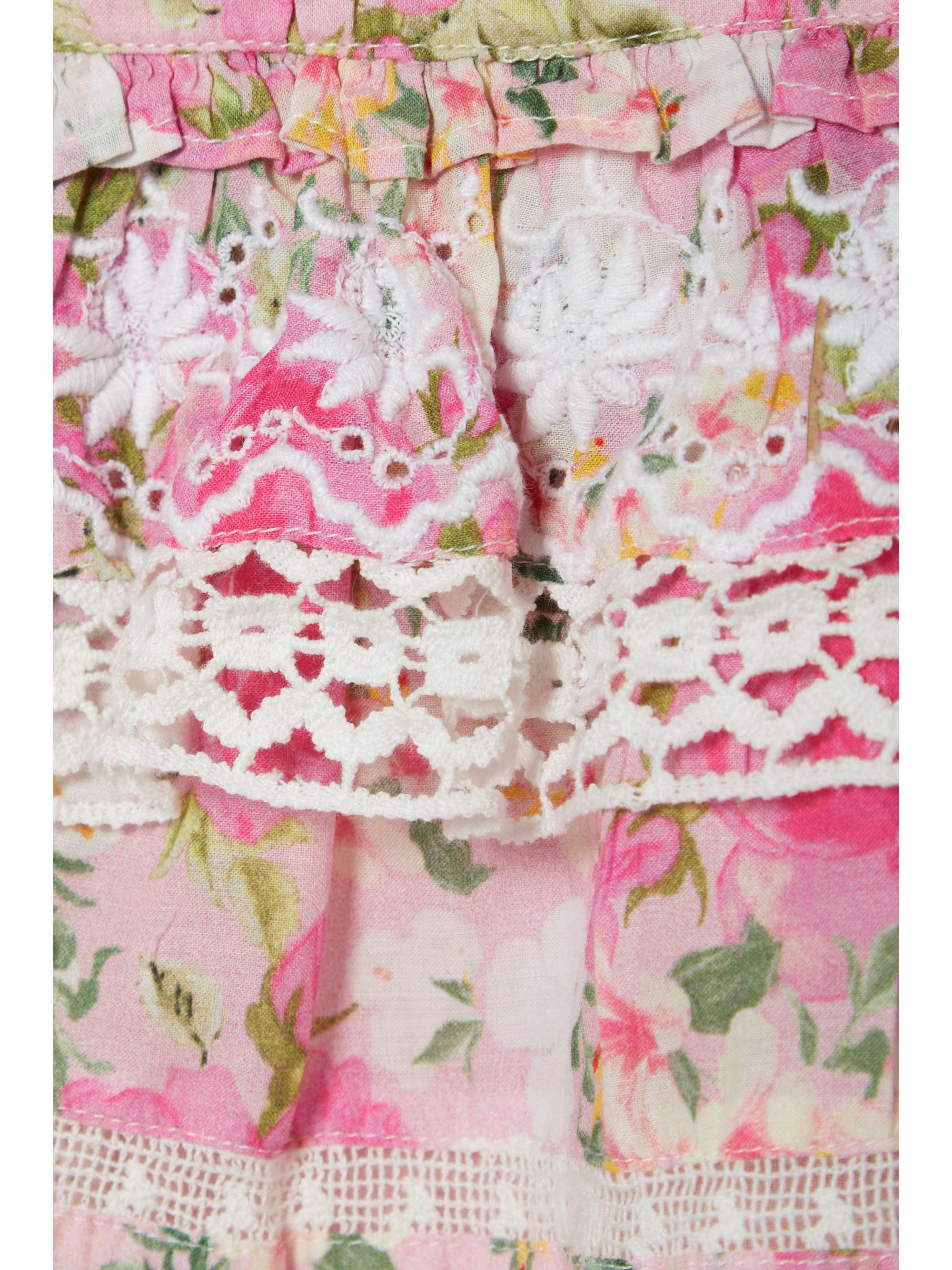 LOVESHACKFANCY Rena crochet-trimmed shirred floral-print cotton-voile mini dress