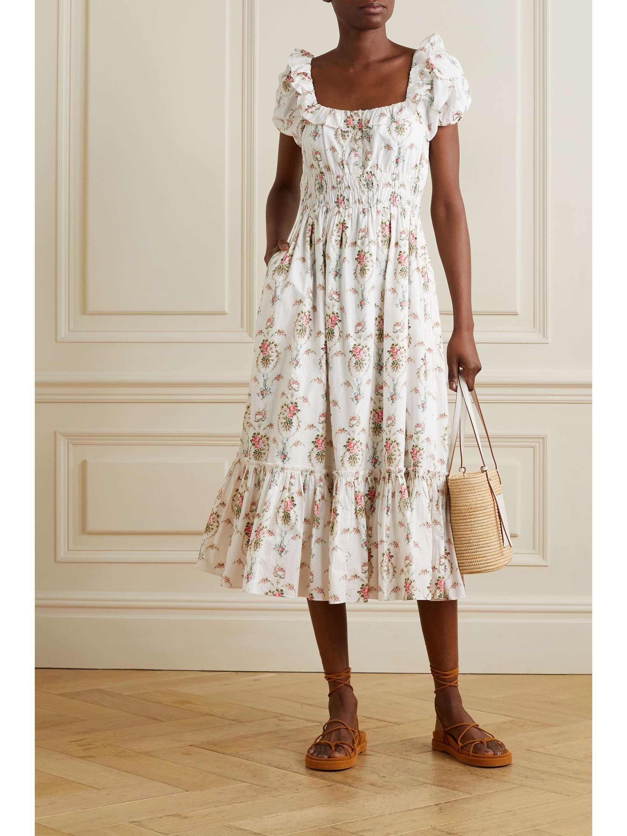 White Terrence ruffled floral-print ...