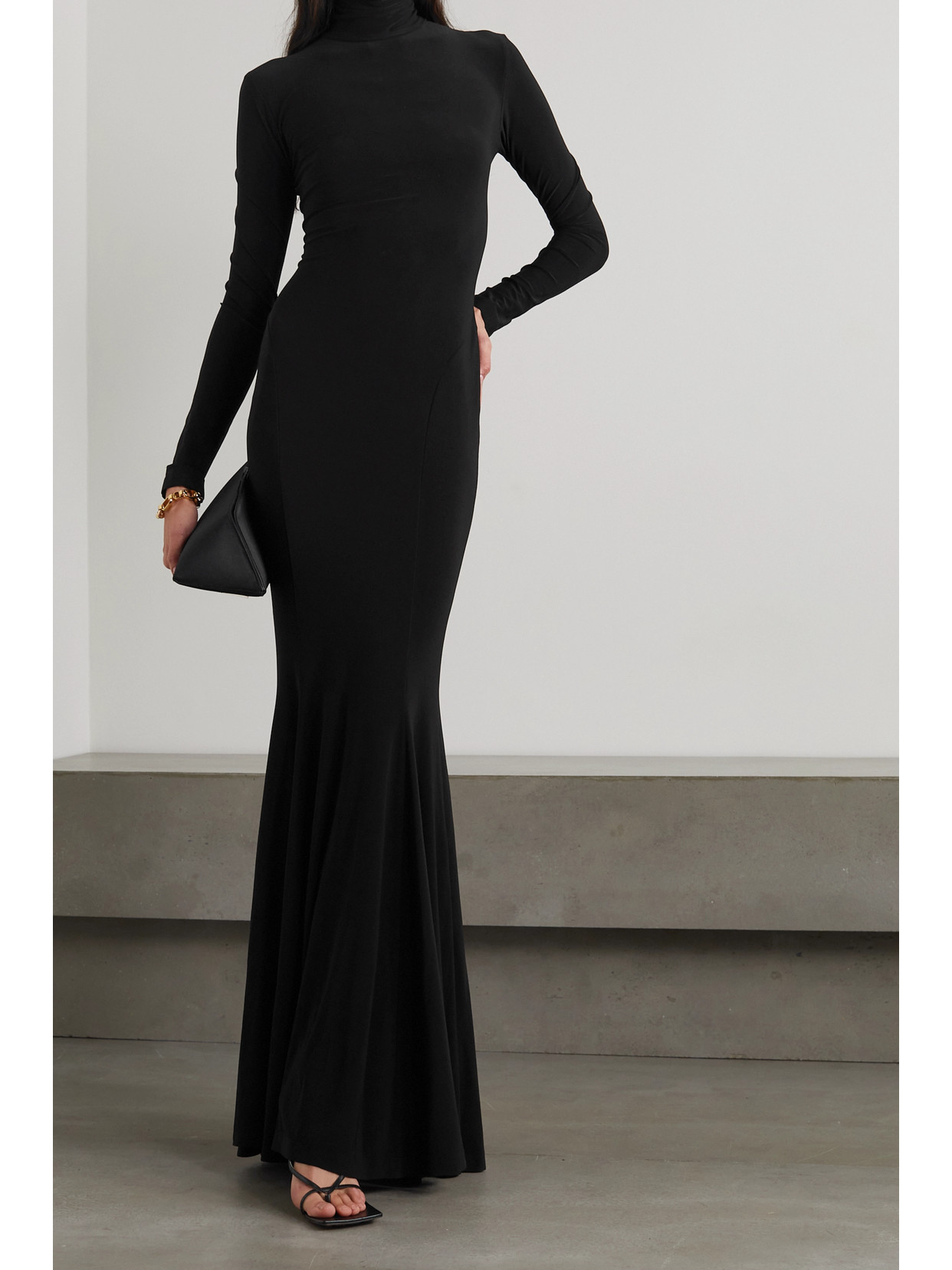 Norma Kamali Cutout Stretch-jersey Turtleneck Maxi Dress In Black
