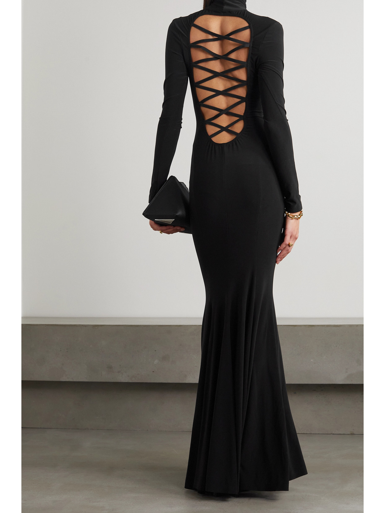 Norma Kamali Cutout Stretch-jersey Turtleneck Maxi Dress In Black