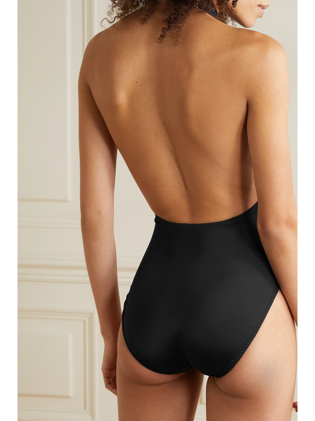 Shop Norma Kamali Mio Halterneck Swimsuit In Black