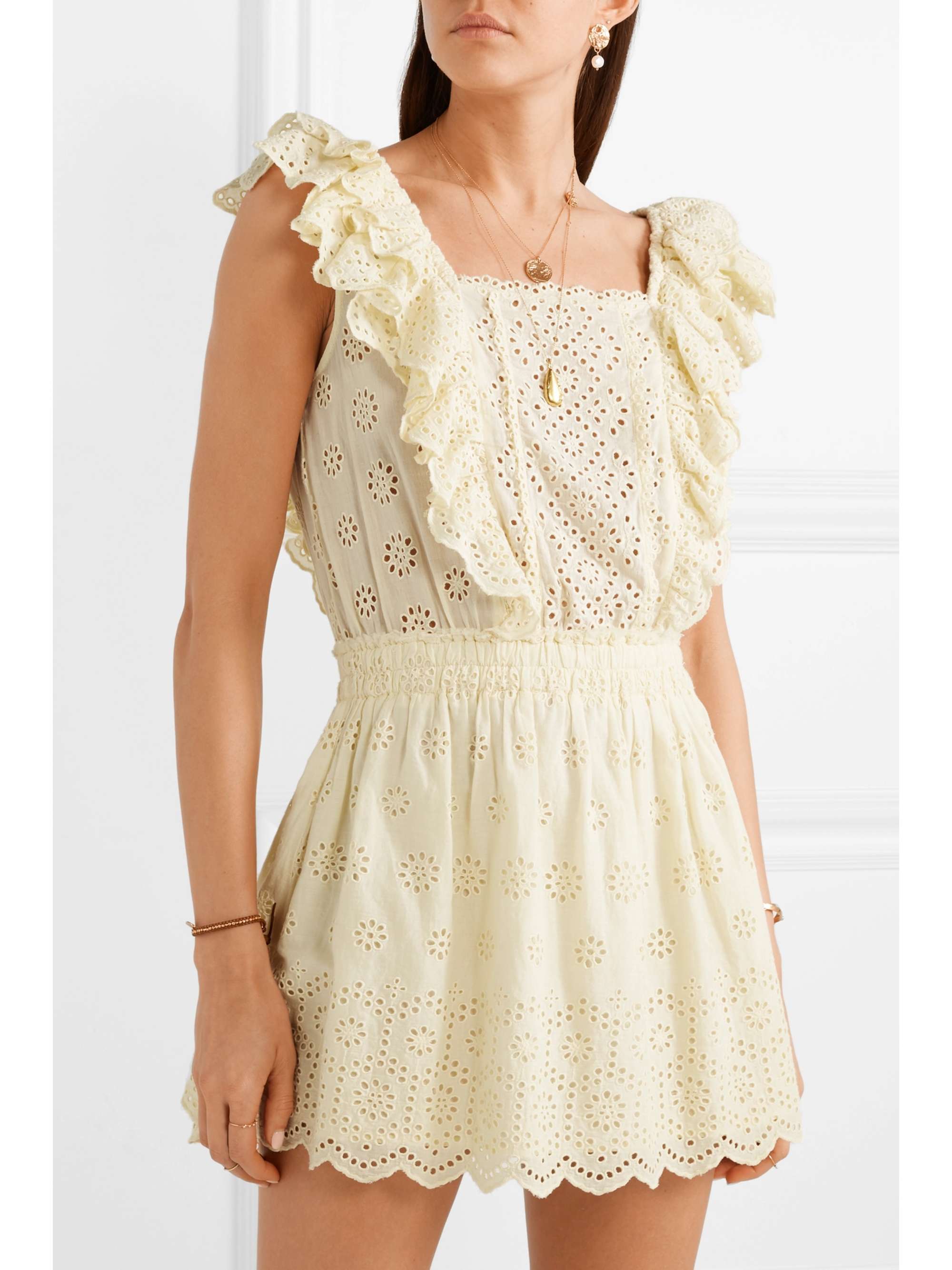 LOVESHACKFANCY Dora ruffled broderie anglaise cotton mini dress