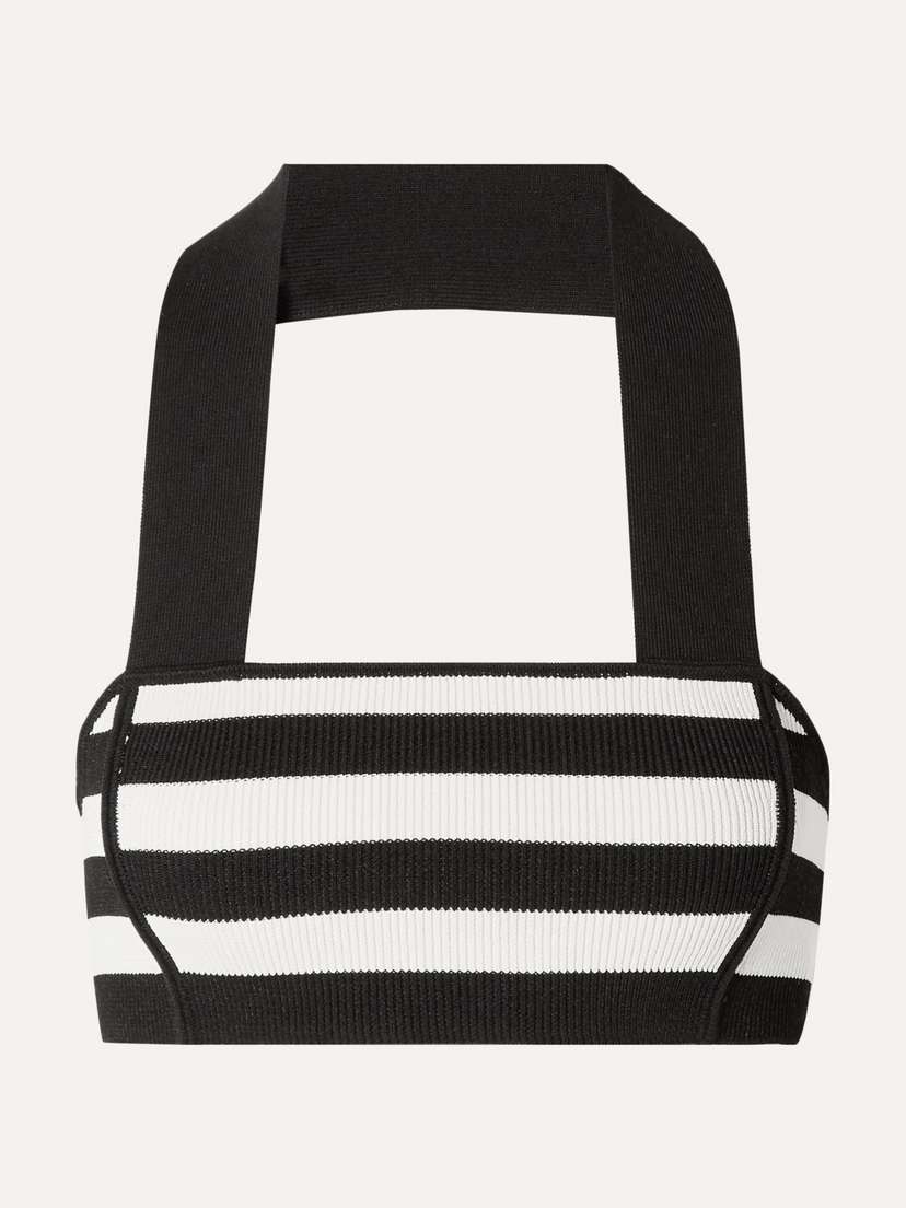 Khaite — Janet cropped striped stretch-knit halterneck top