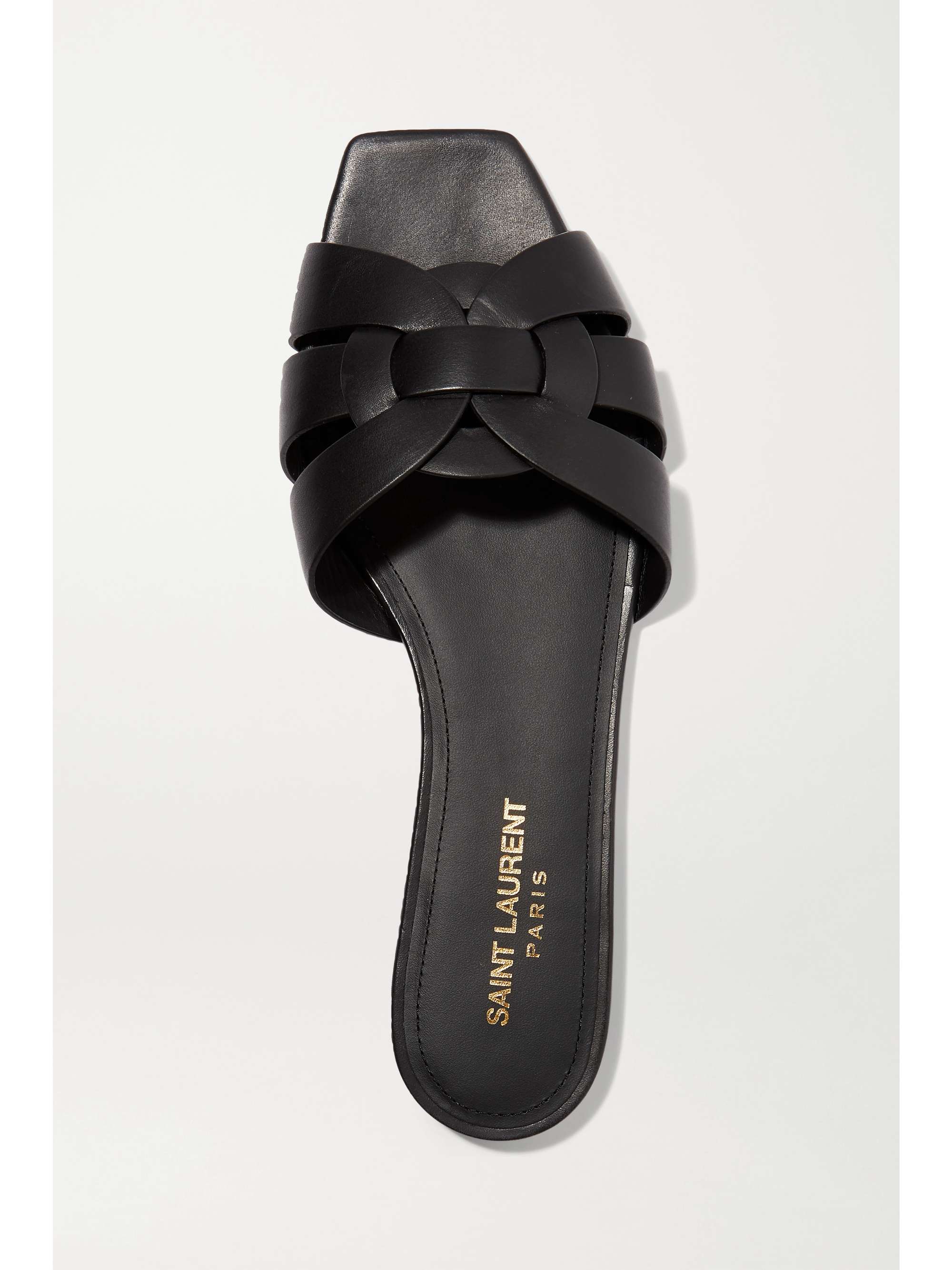 Black Nu Pieds woven leather slides | SAINT LAURENT | NET-A-PORTER