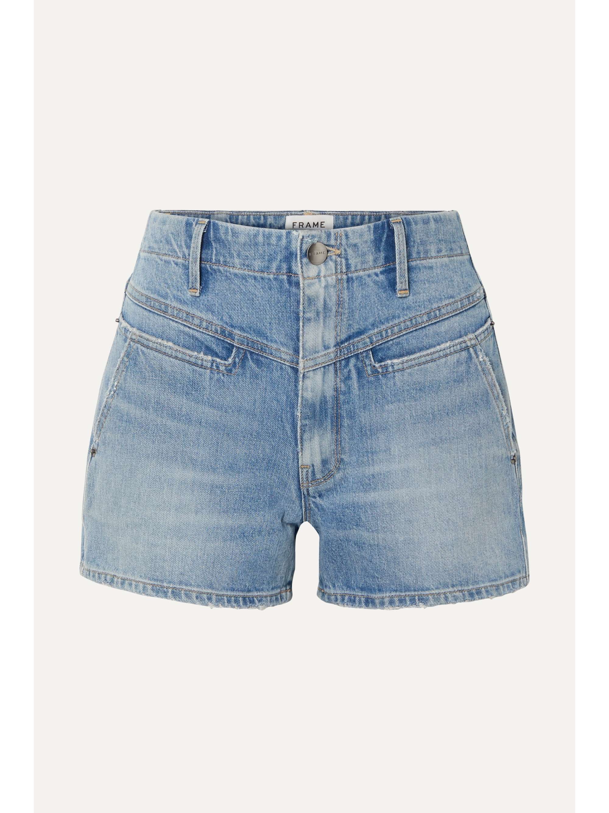 FRAME Retro distressed denim shorts