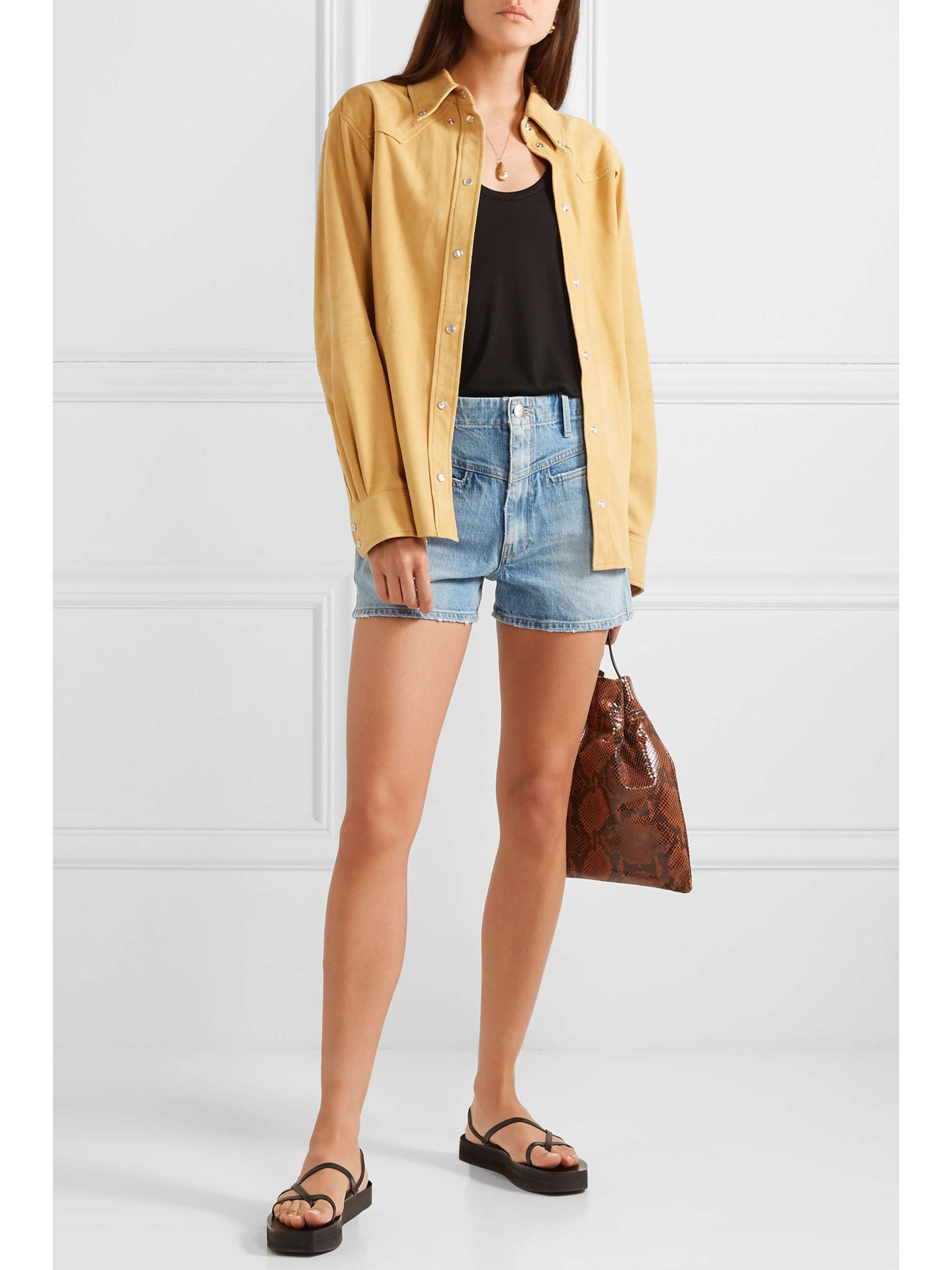 FRAME Retro distressed denim shorts