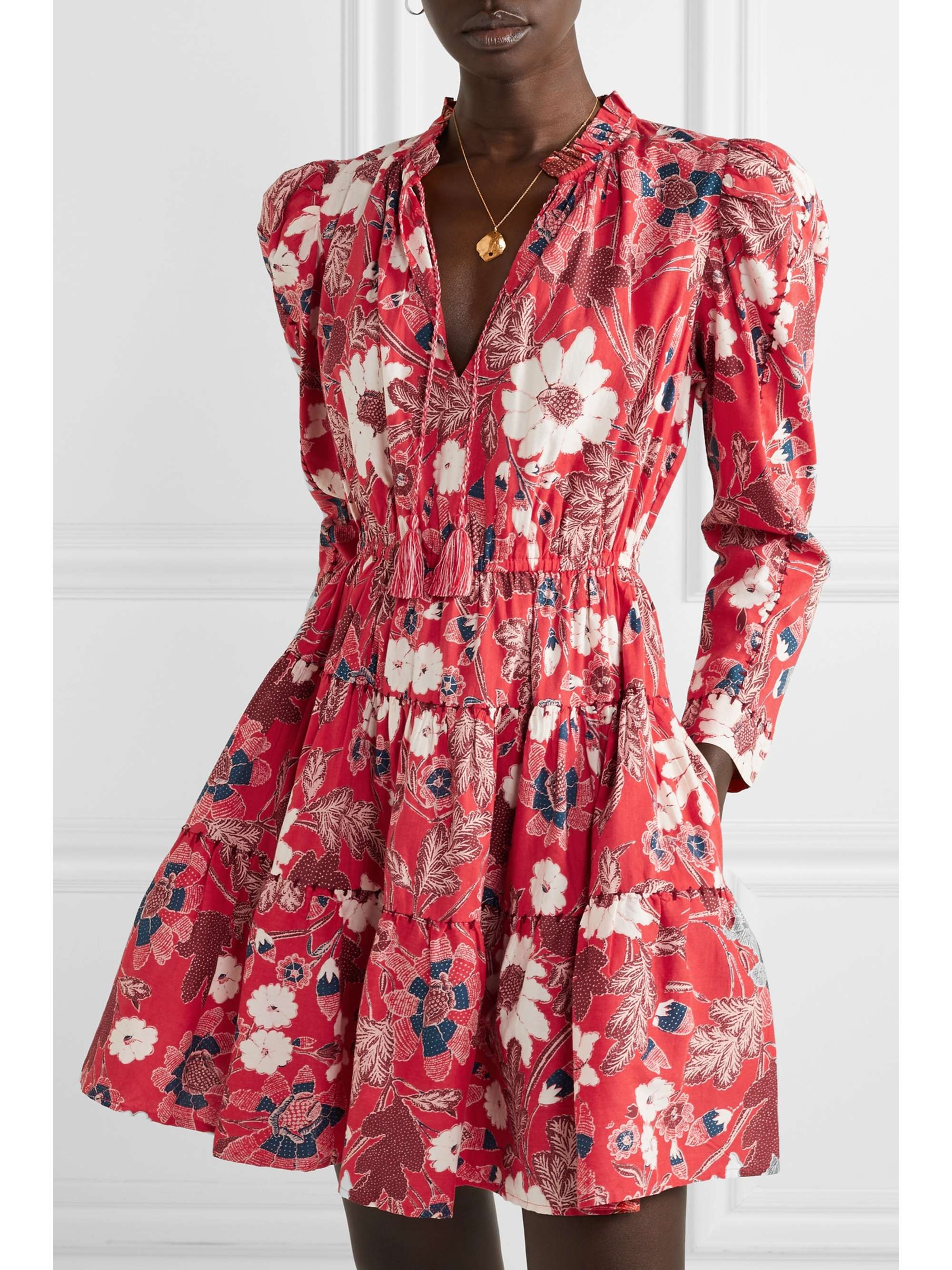 ULLA JOHNSON Liv tiered floral-print cotton-blend voile mini dress
