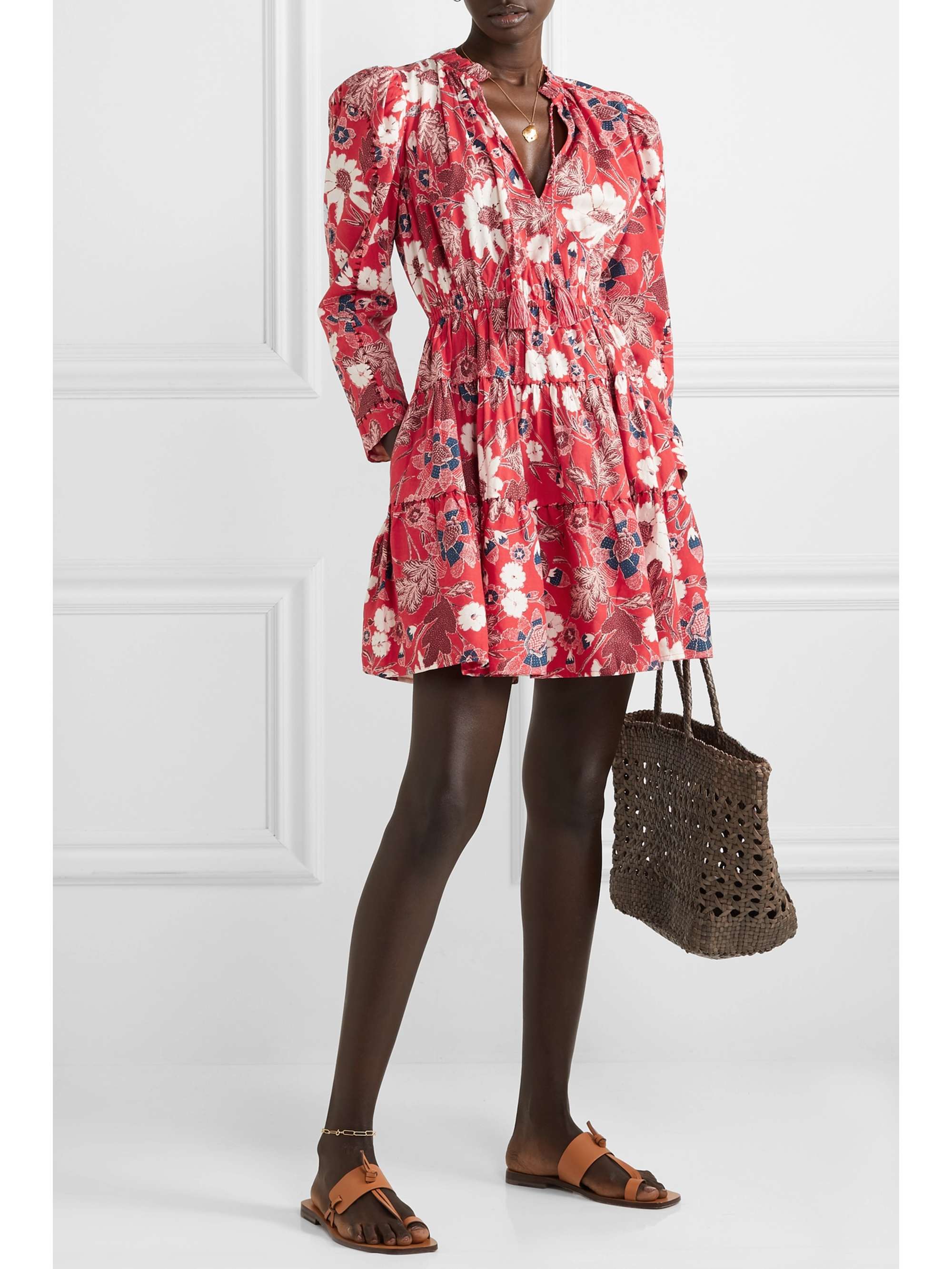 ULLA JOHNSON Liv tiered floral-print cotton-blend voile mini dress