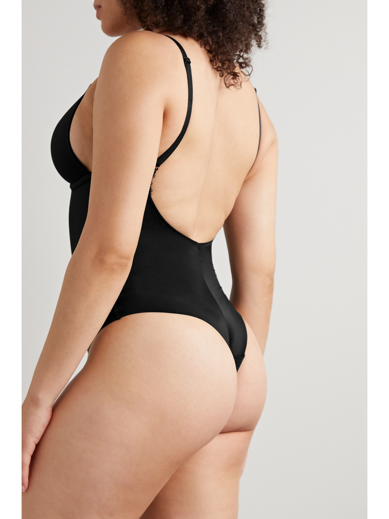 Shop Spanx Suit Your Fancy Stretch-jersey Thong Bodysuit In Black