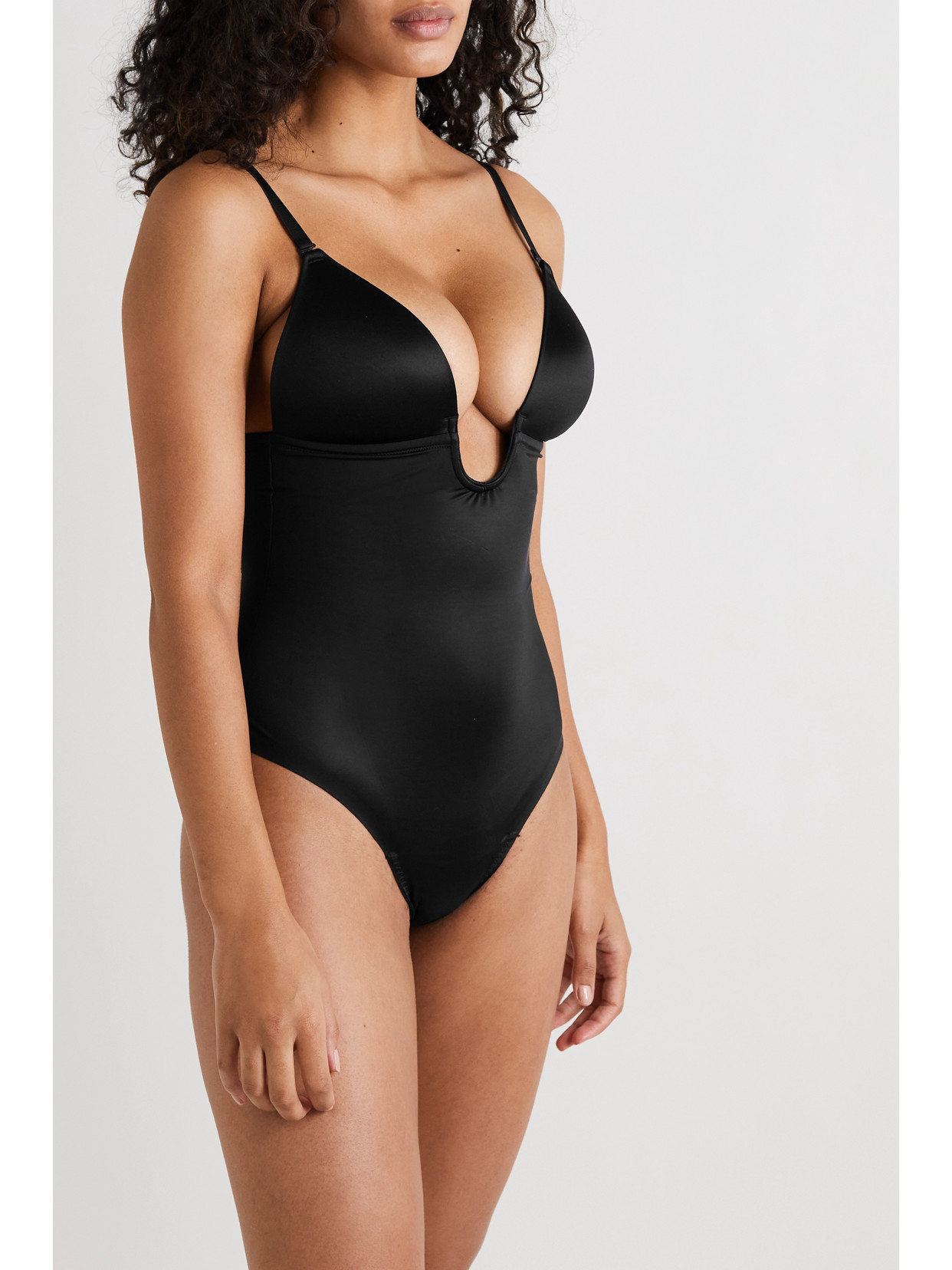 Shop Spanx Suit Your Fancy Stretch-jersey Thong Bodysuit In Black