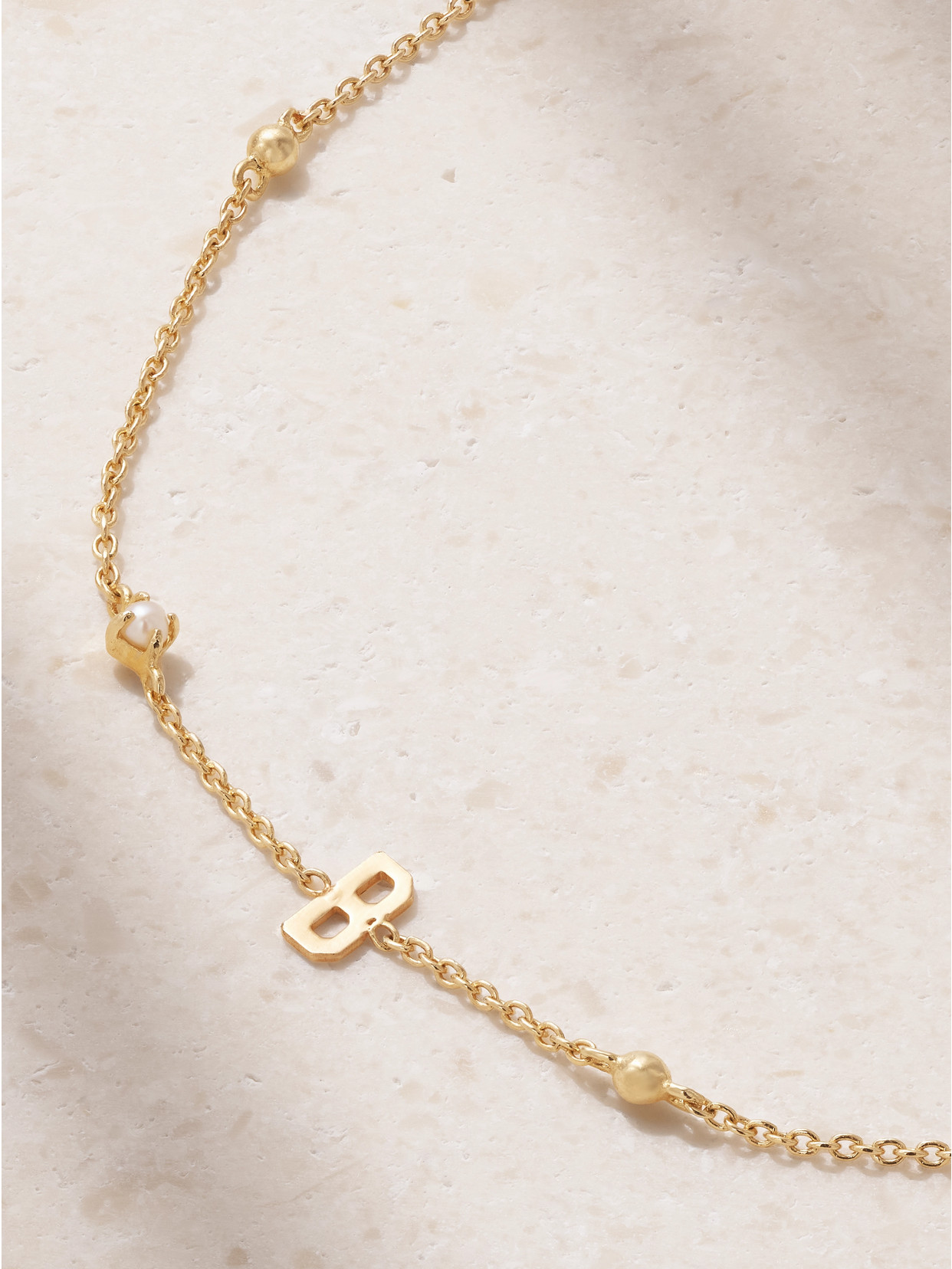 Stone And Strand Initial 14-karat Gold Pearl Bracelet In Gold