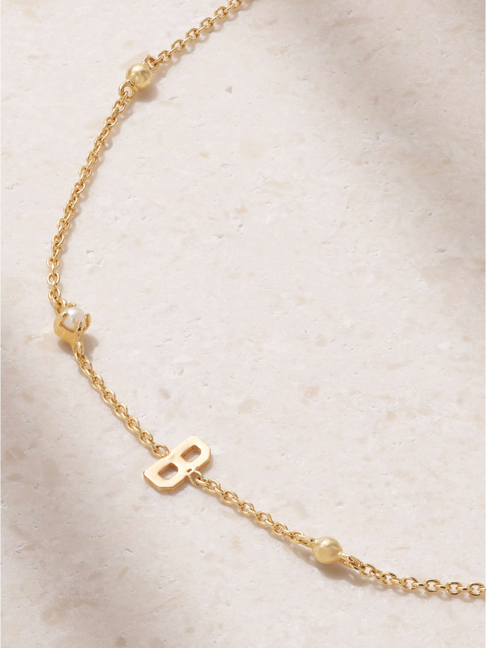 STONE AND STRAND Initial 14karat gold pearl bracelet NETAPORTER