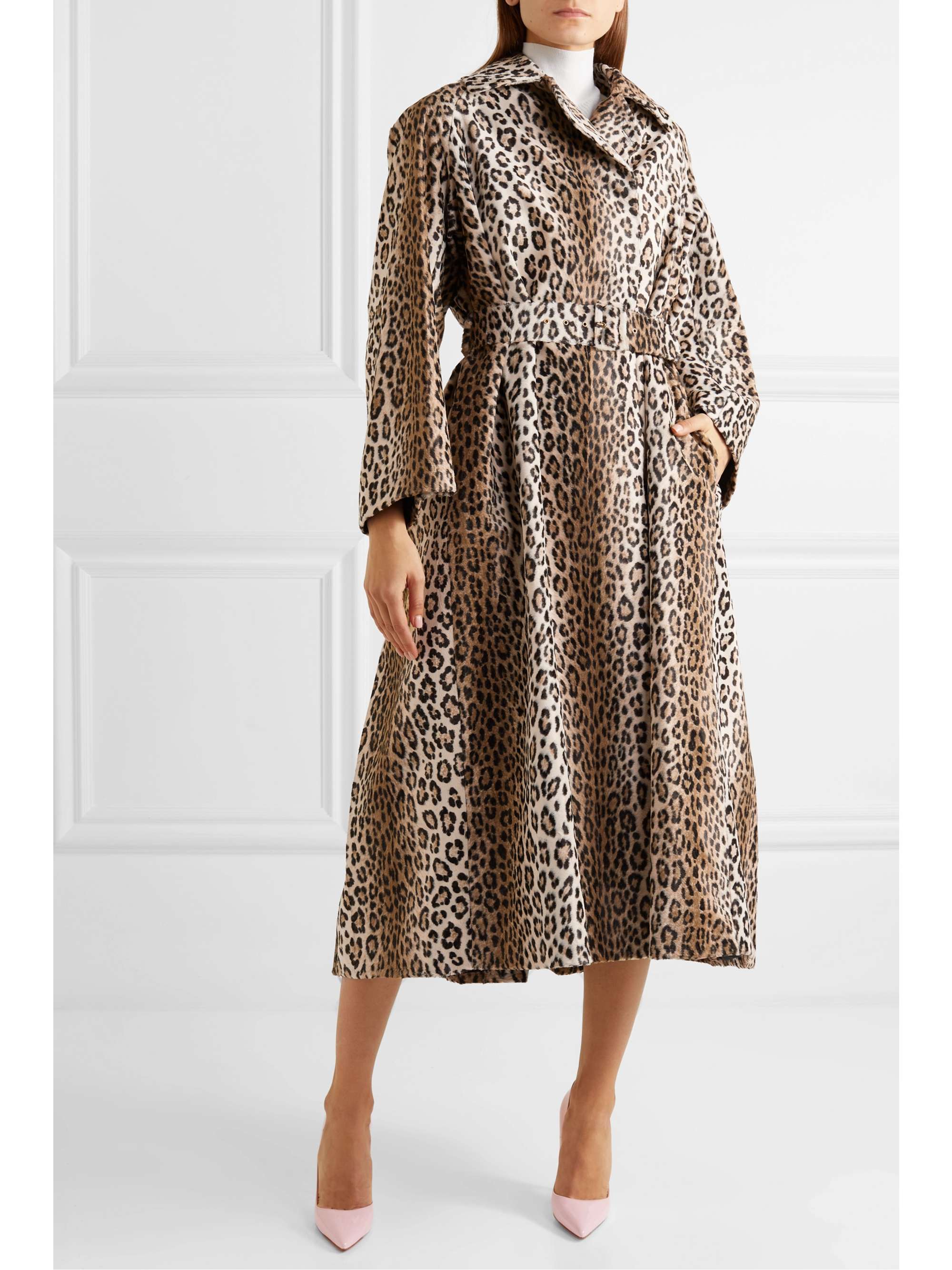 EMILIA WICKSTEAD Jill belted leopard-print cotton-blend faux fur coat
