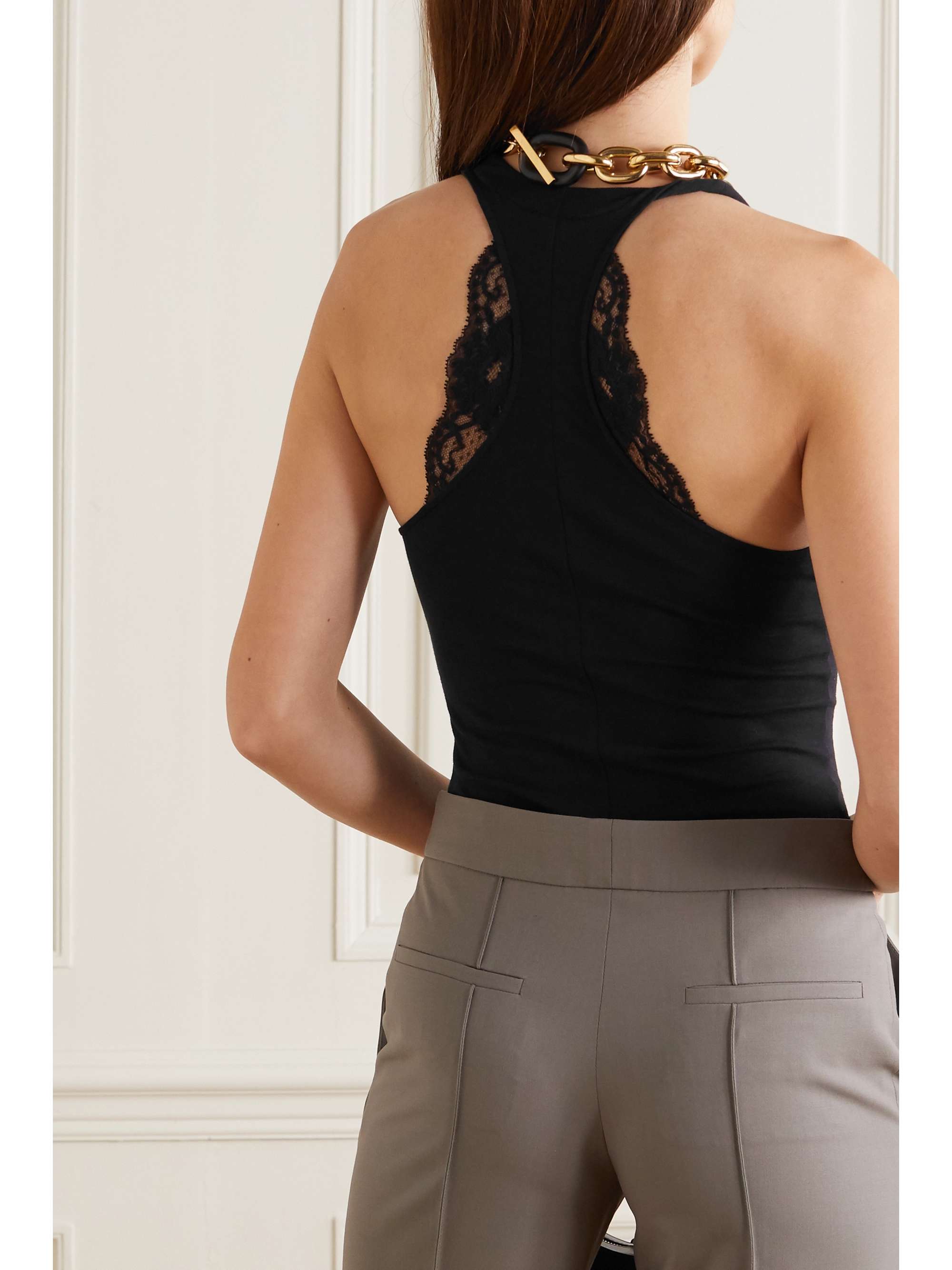 LA PERLA Souple lace-trimmed stretch cotton-blend jersey bodysuit