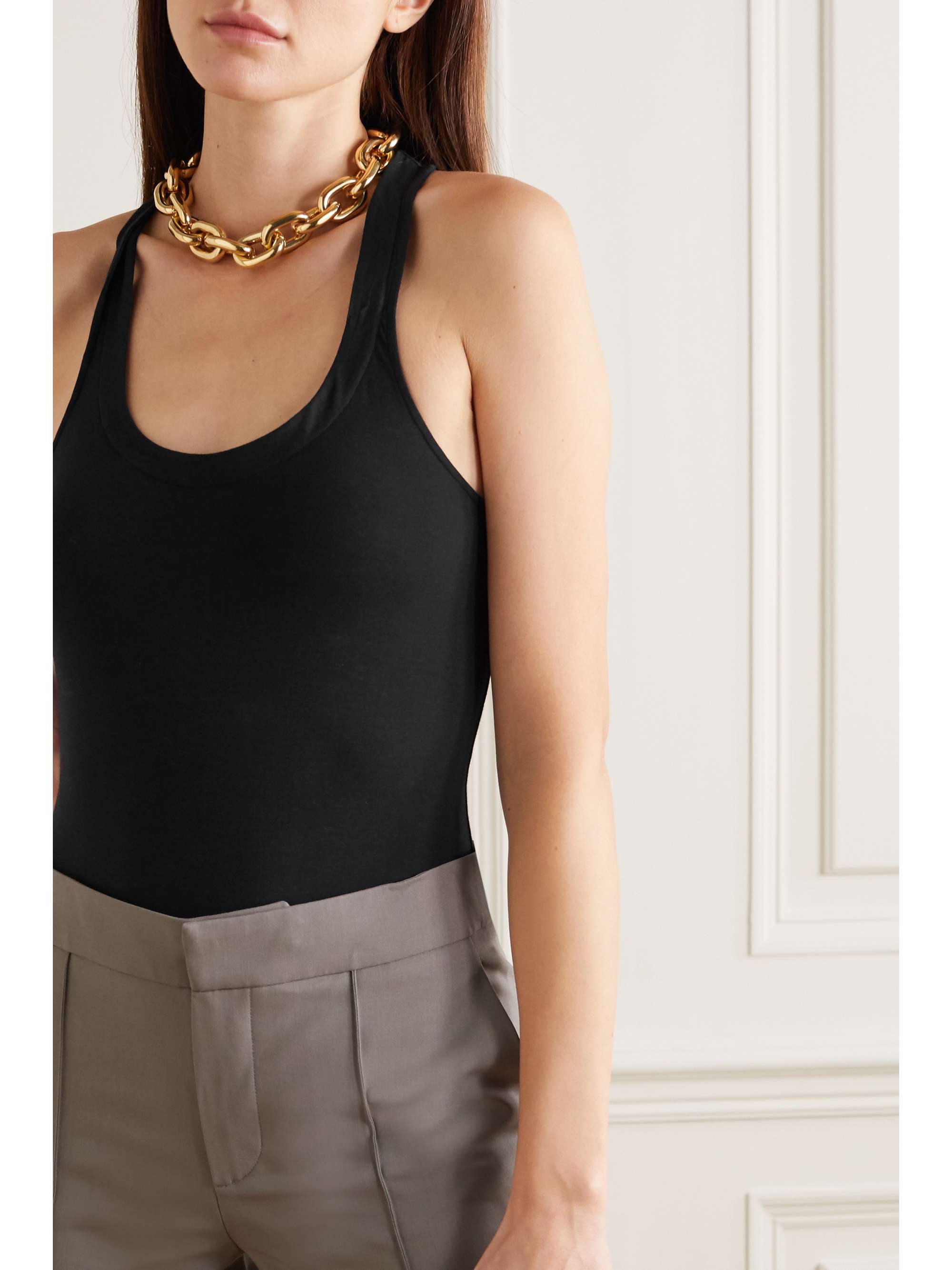 LA PERLA Souple lace-trimmed stretch cotton-blend jersey bodysuit