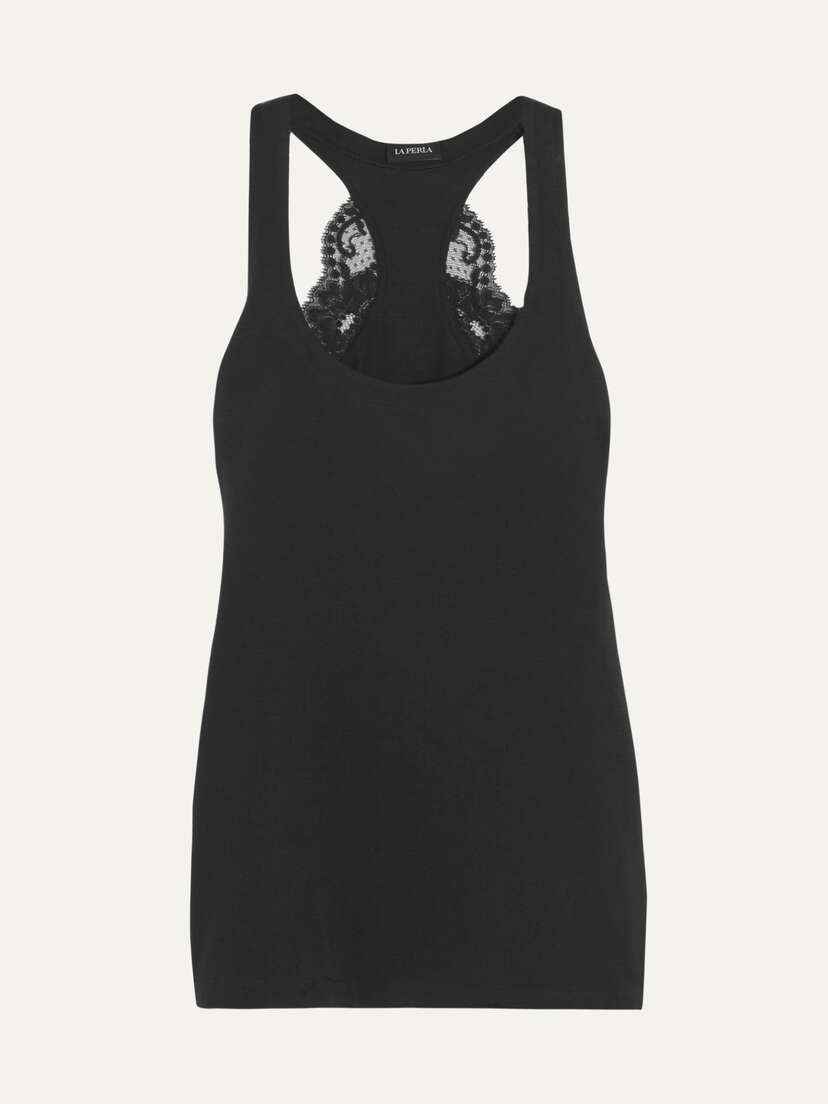 La Perla Souple Lace-trimmed Stretch-cotton Jersey Pajama Top