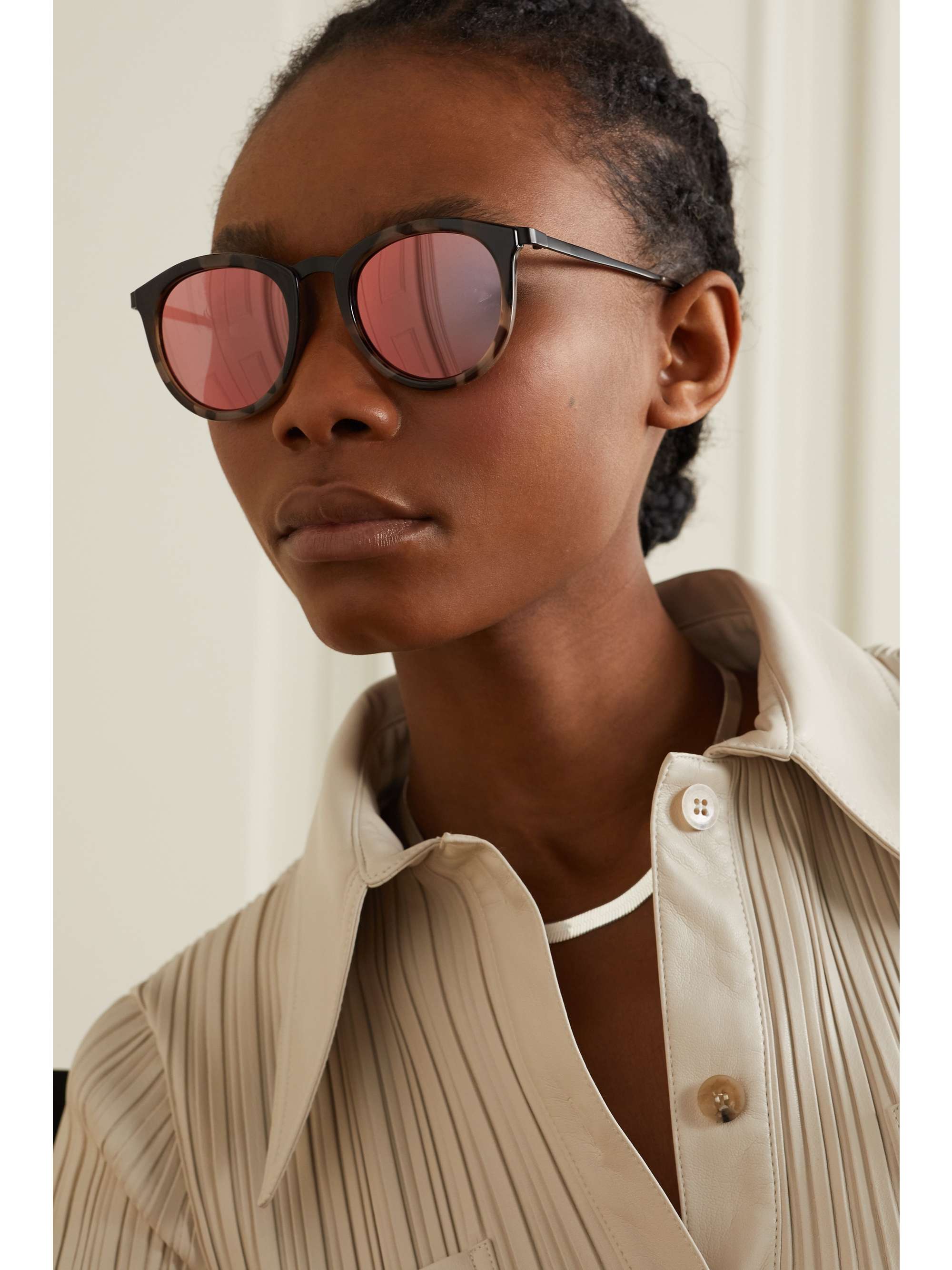 LE SPECS No Smirking round-frame acetate mirrored sunglasses