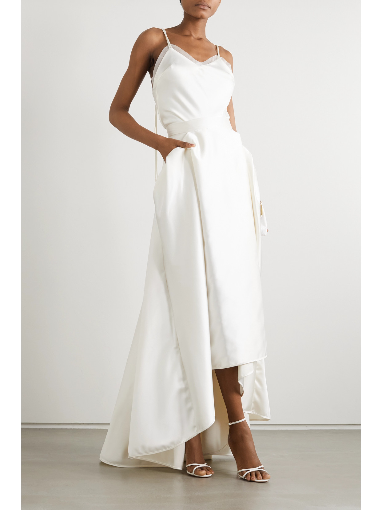 Shop Halfpenny London Georgie Pleated Satin Maxi Skirt In Ivory