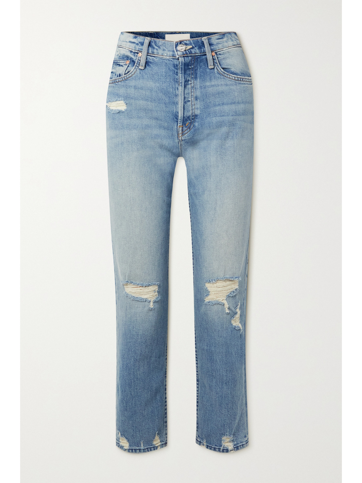 Mother The Tomcat High-rise Straight-leg Distressed Jeans In Blue