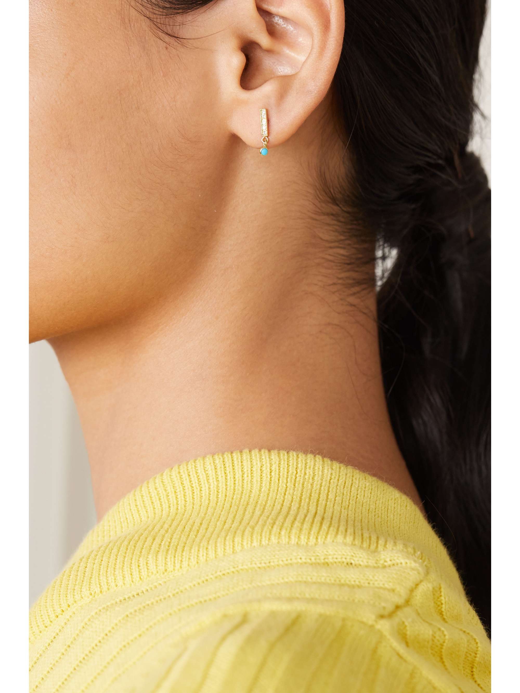 JENNIFER MEYER 18-karat gold, diamond and turquoise earrings