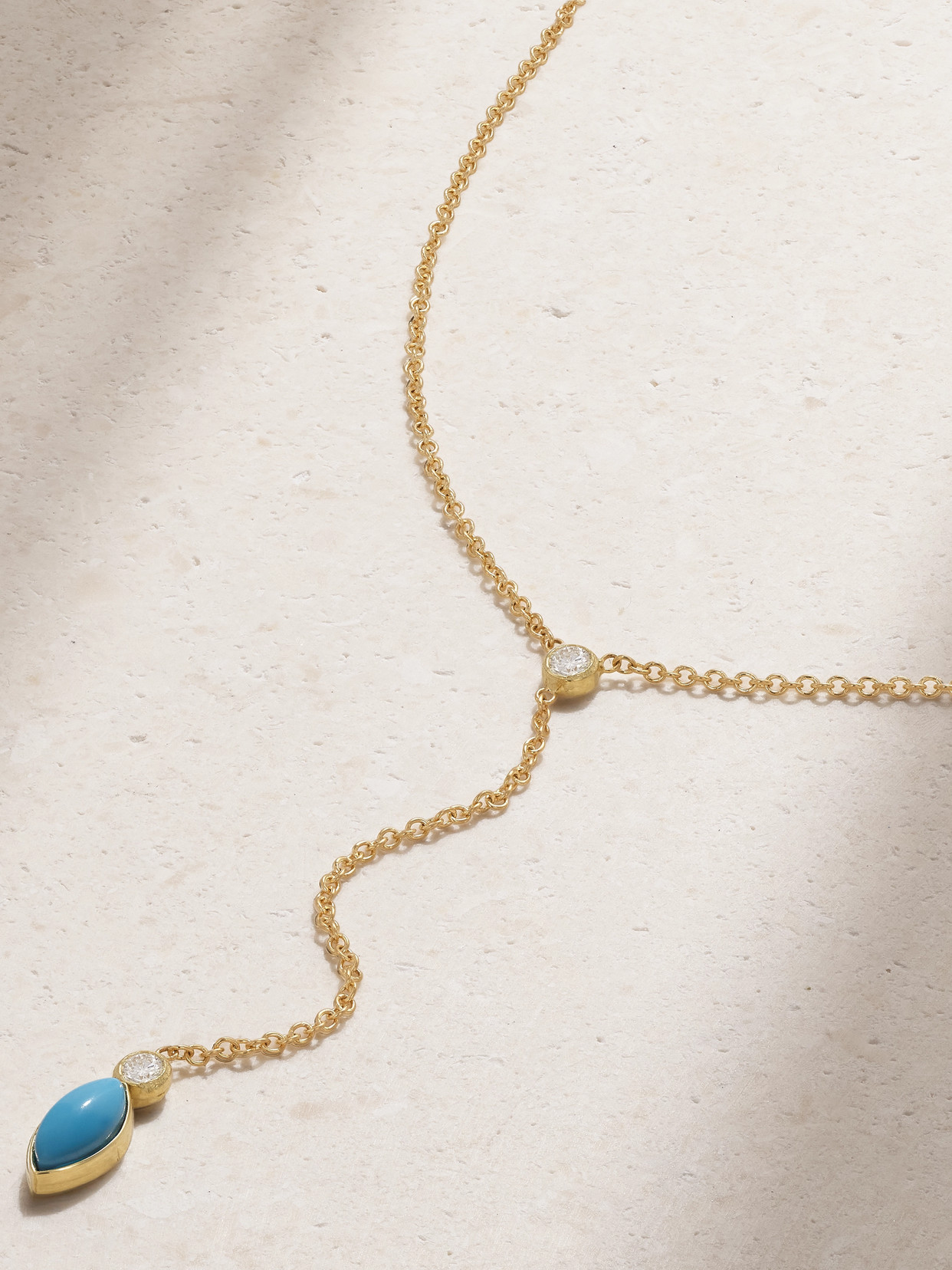 Jennifer Meyer 18k Yellow Gold Diamond Bezel With Turquoise Marquise Lariat Necklace
