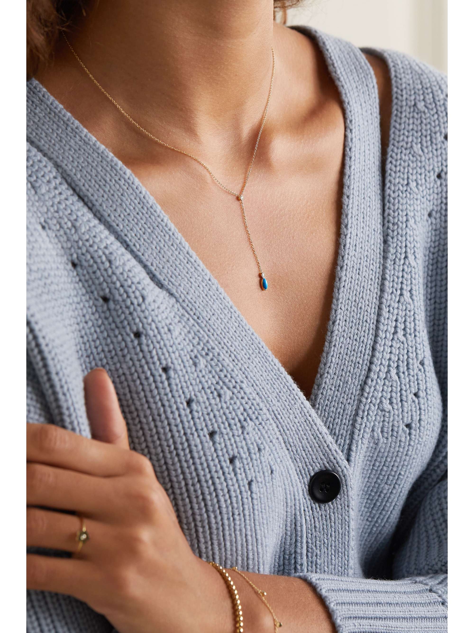 JENNIFER MEYER 18-karat gold, turquoise and diamond necklace
