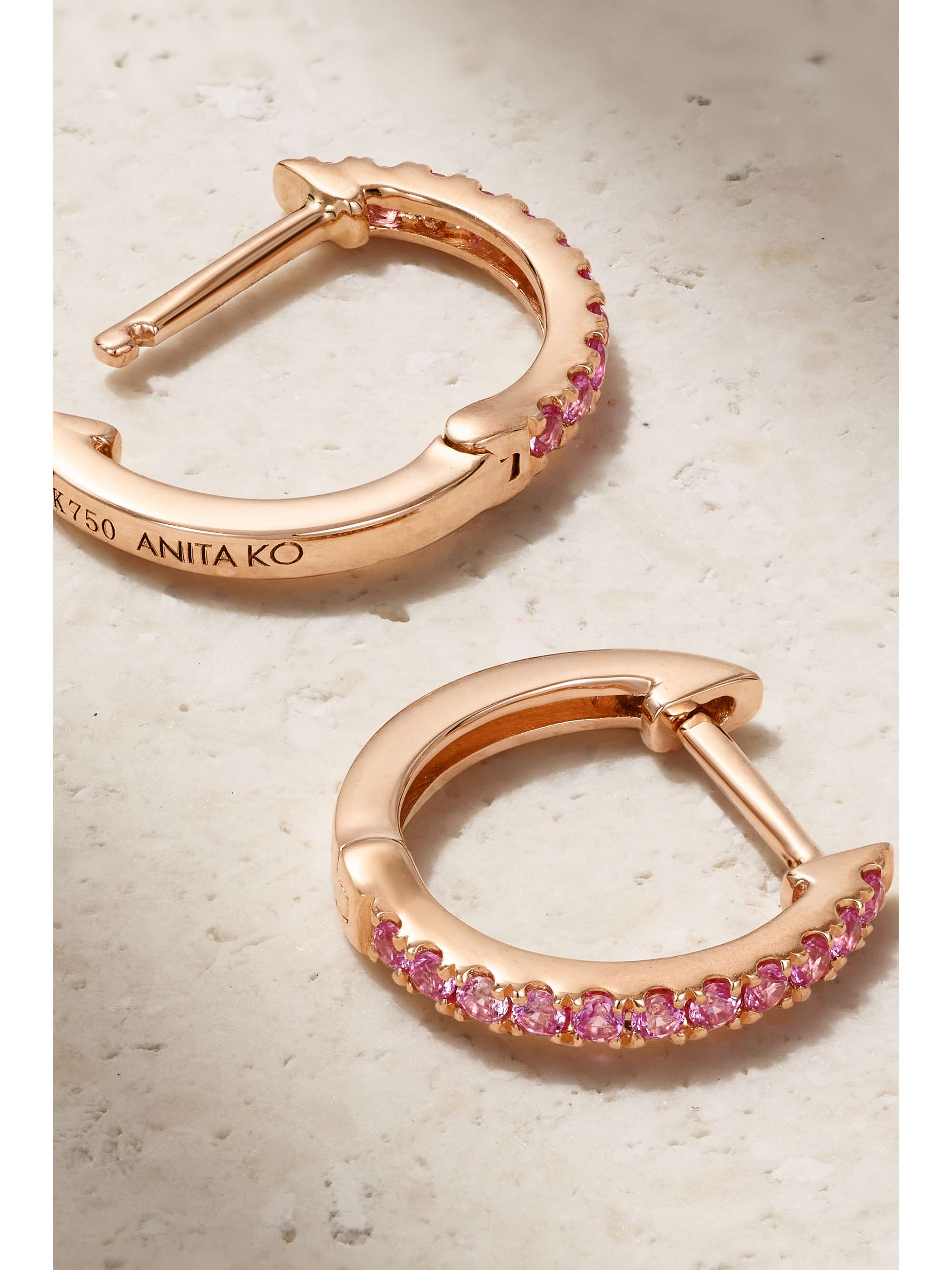 ANITA KO Huggies 18-karat rose gold sapphire earrings
