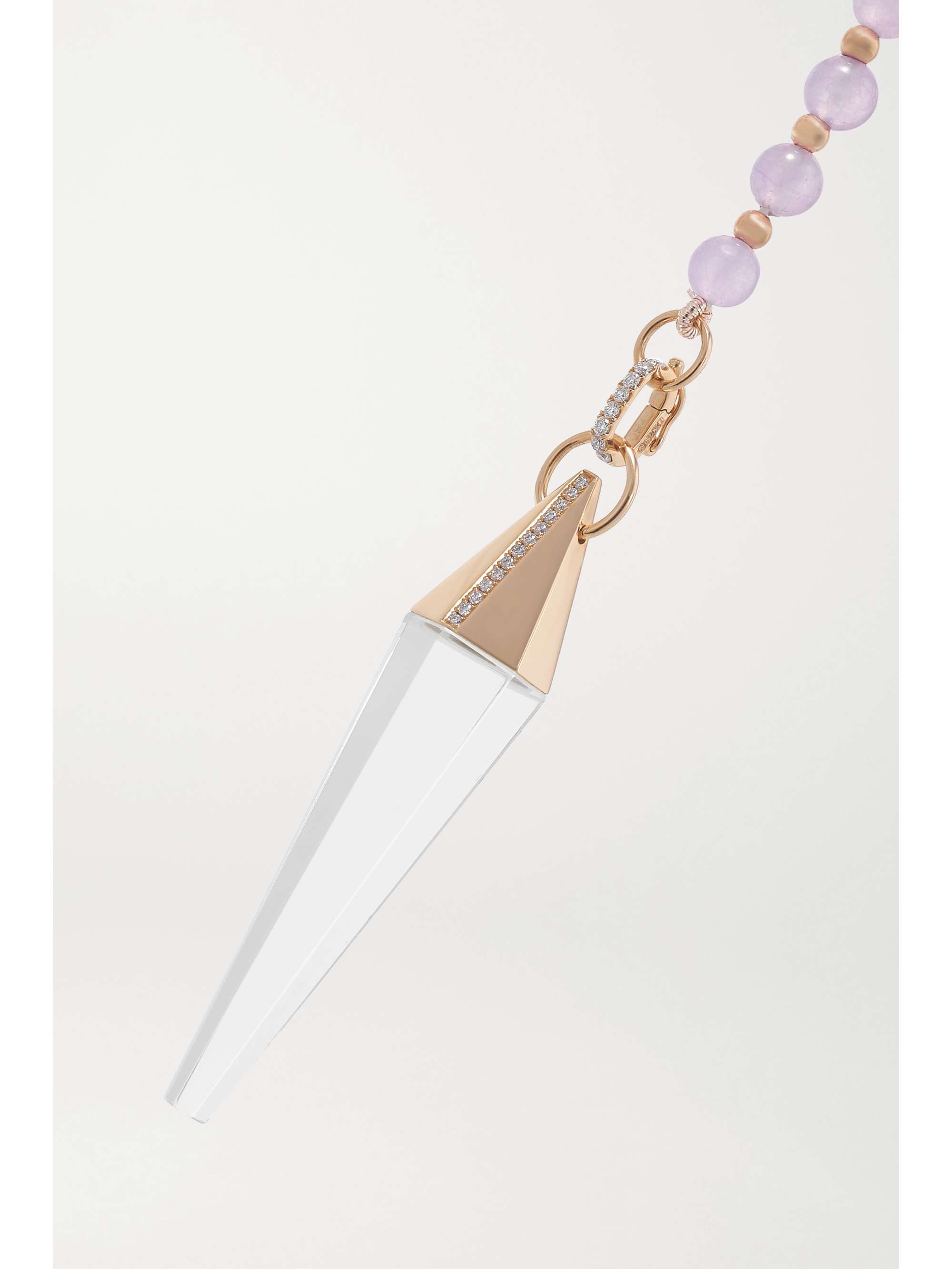 DIANE KORDAS 18-karat rose gold, quartz, jade and diamond necklace
