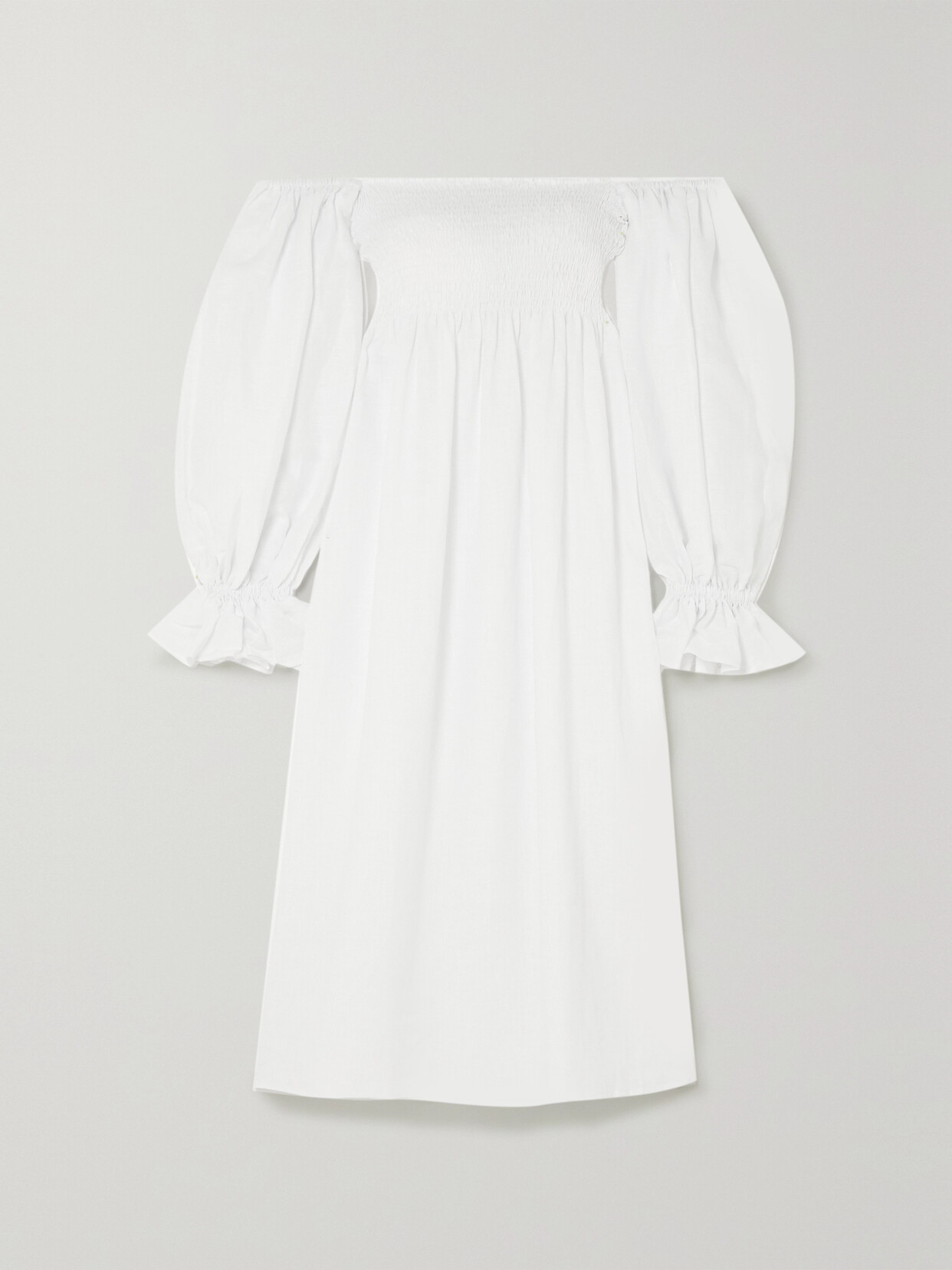 Sleeper + Net Sustain Atlanta Off-the-shoulder Shirred Linen Midi Dress In White