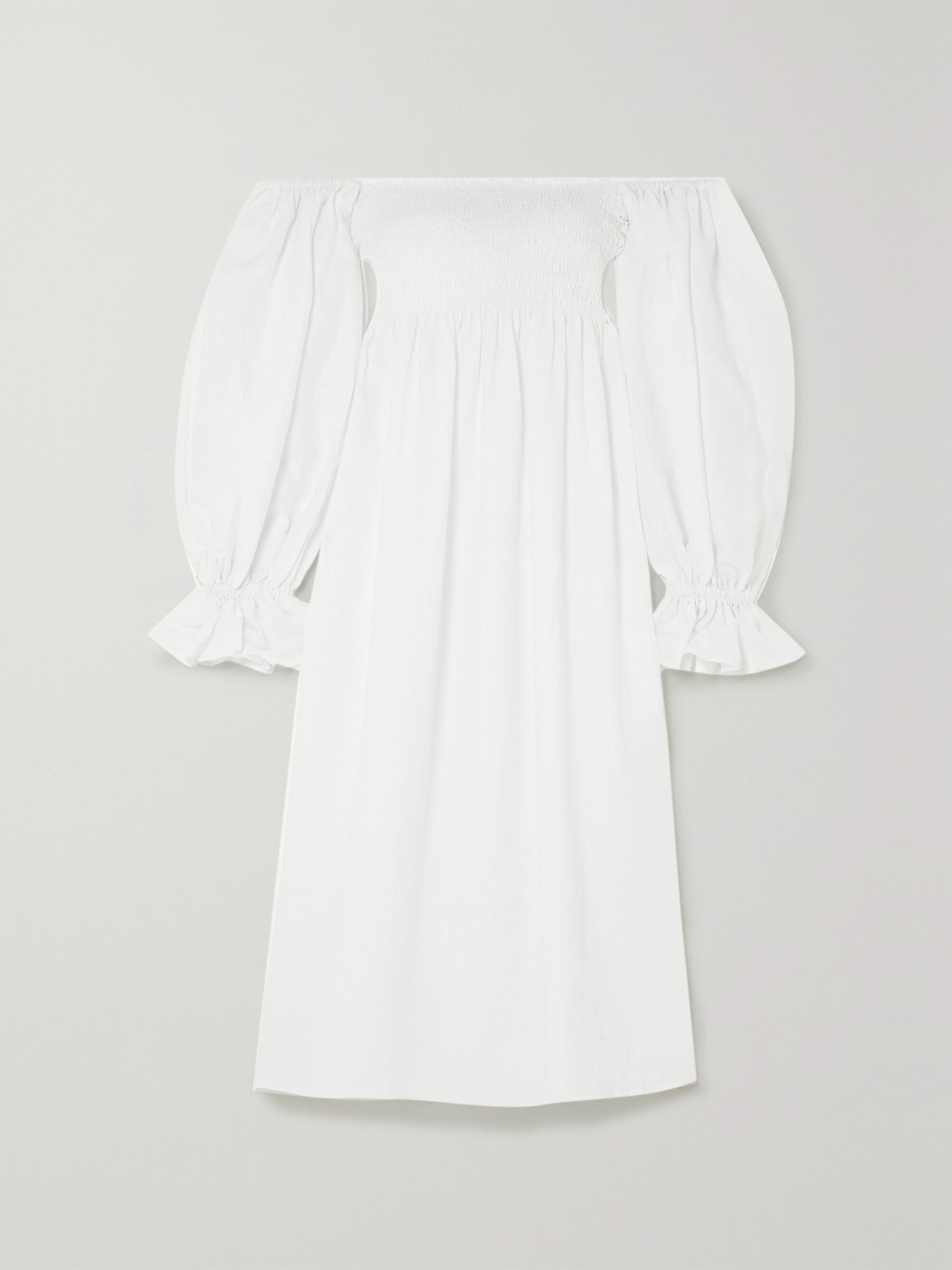 Sleeper + NET SUSTAIN Atlanta off-the-shoulder shirred linen midi dress