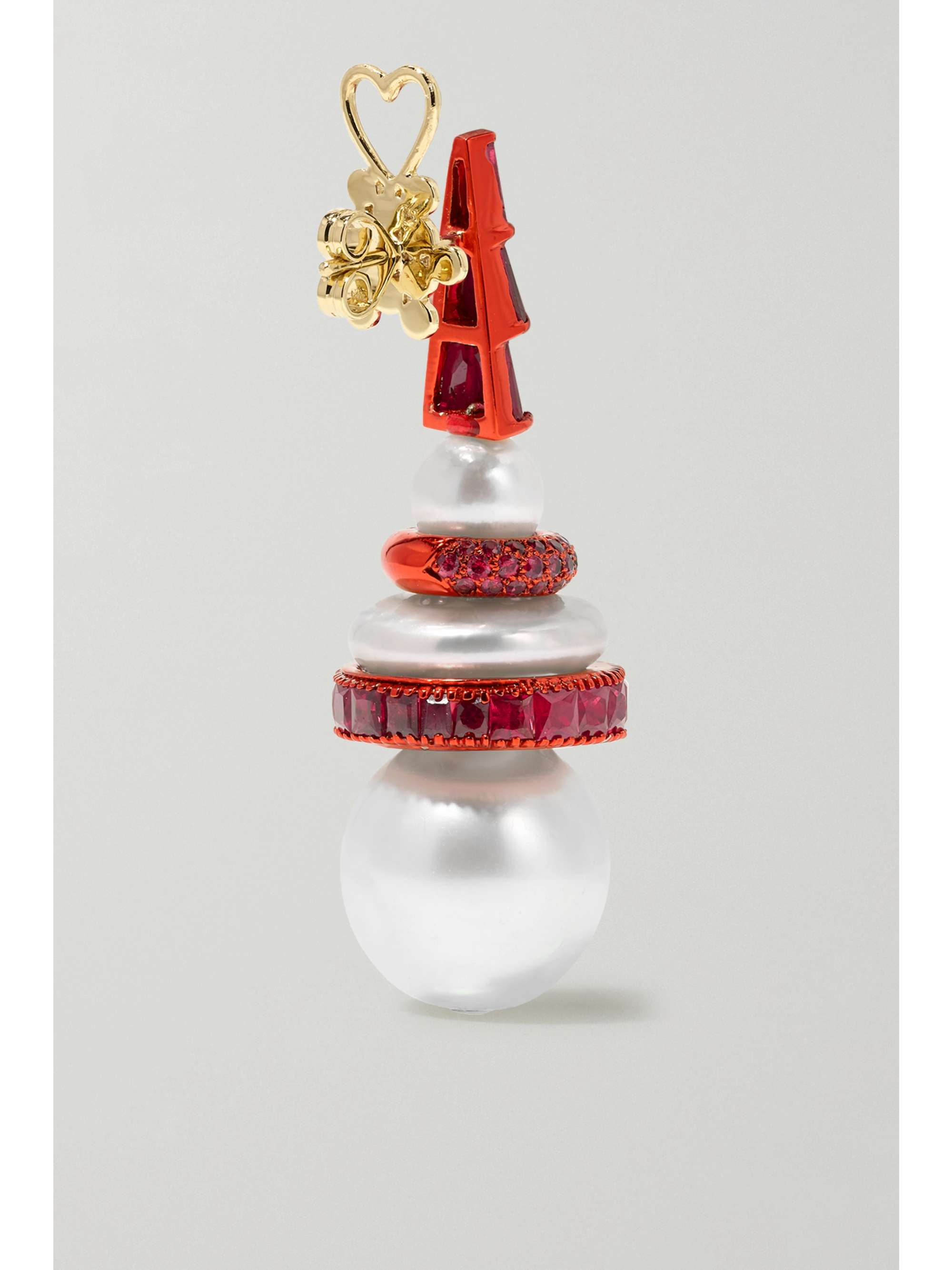 BINA GOENKA 18-karat gold, pearl and ruby earrings