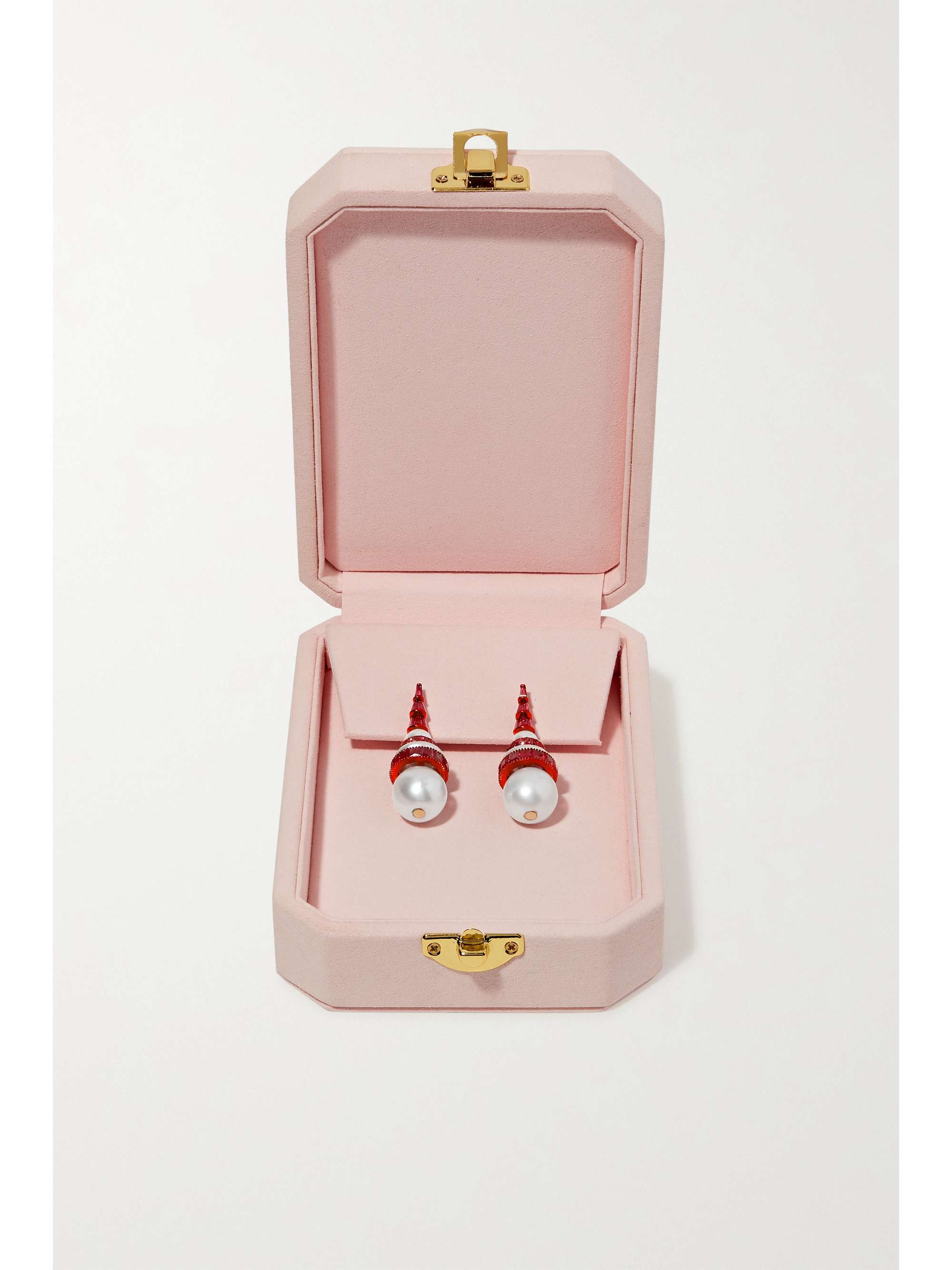 BINA GOENKA 18-karat gold, pearl and ruby earrings