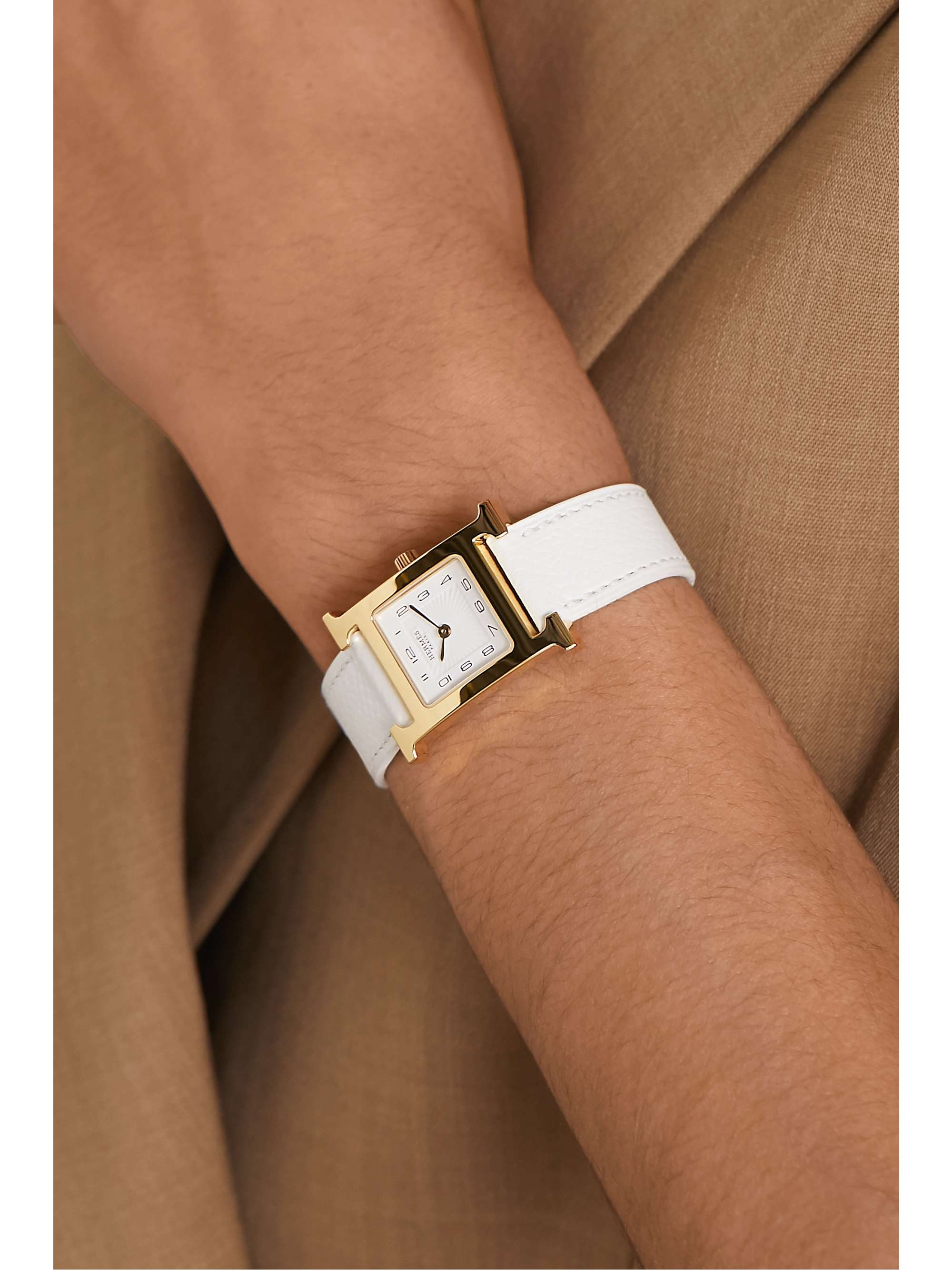 HERMÈS TIMEPIECES Heure H 21mm small gold-plated and textured-leather watch