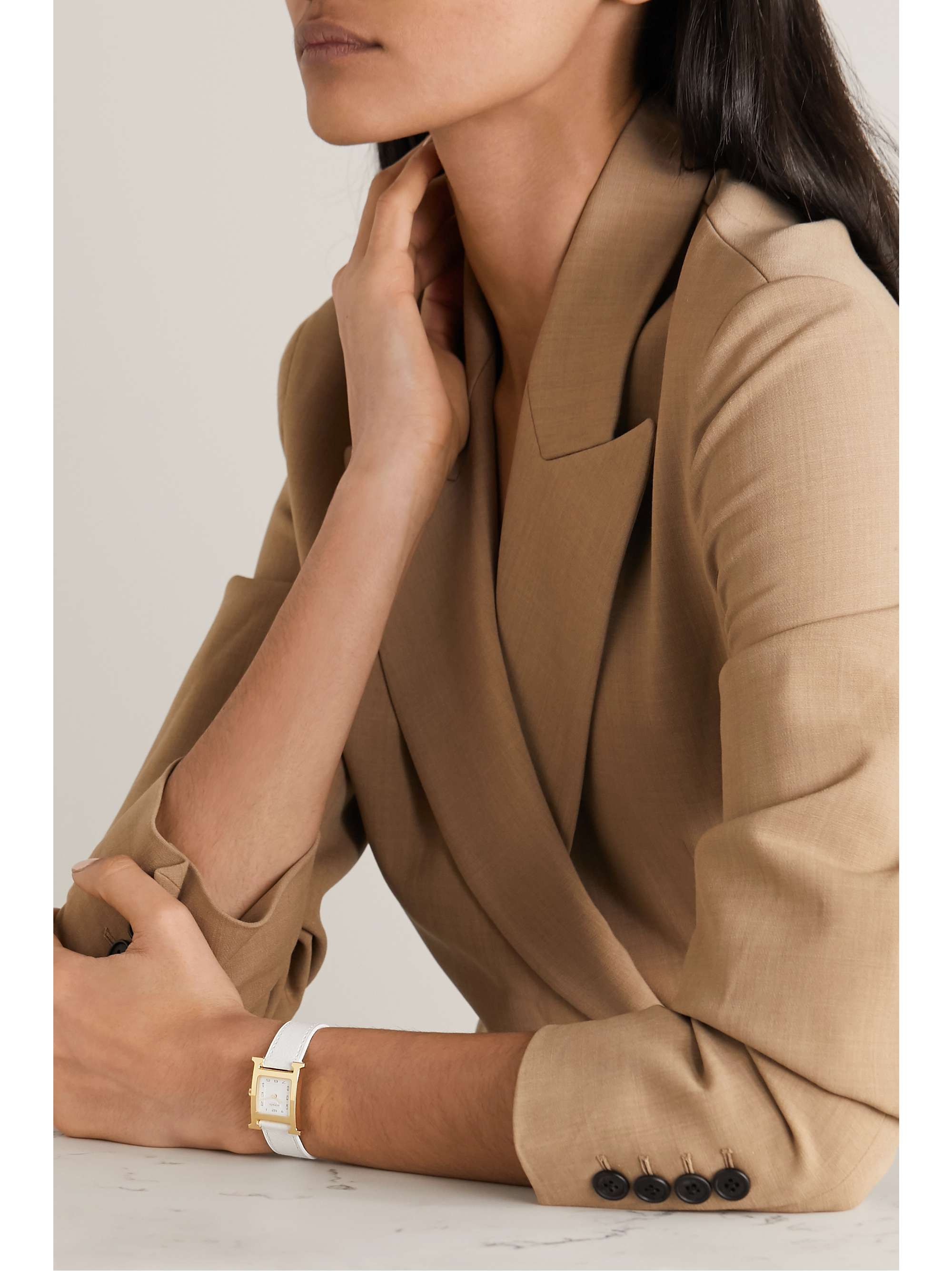 HERMÈS TIMEPIECES Heure H 21mm small gold-plated and textured-leather watch